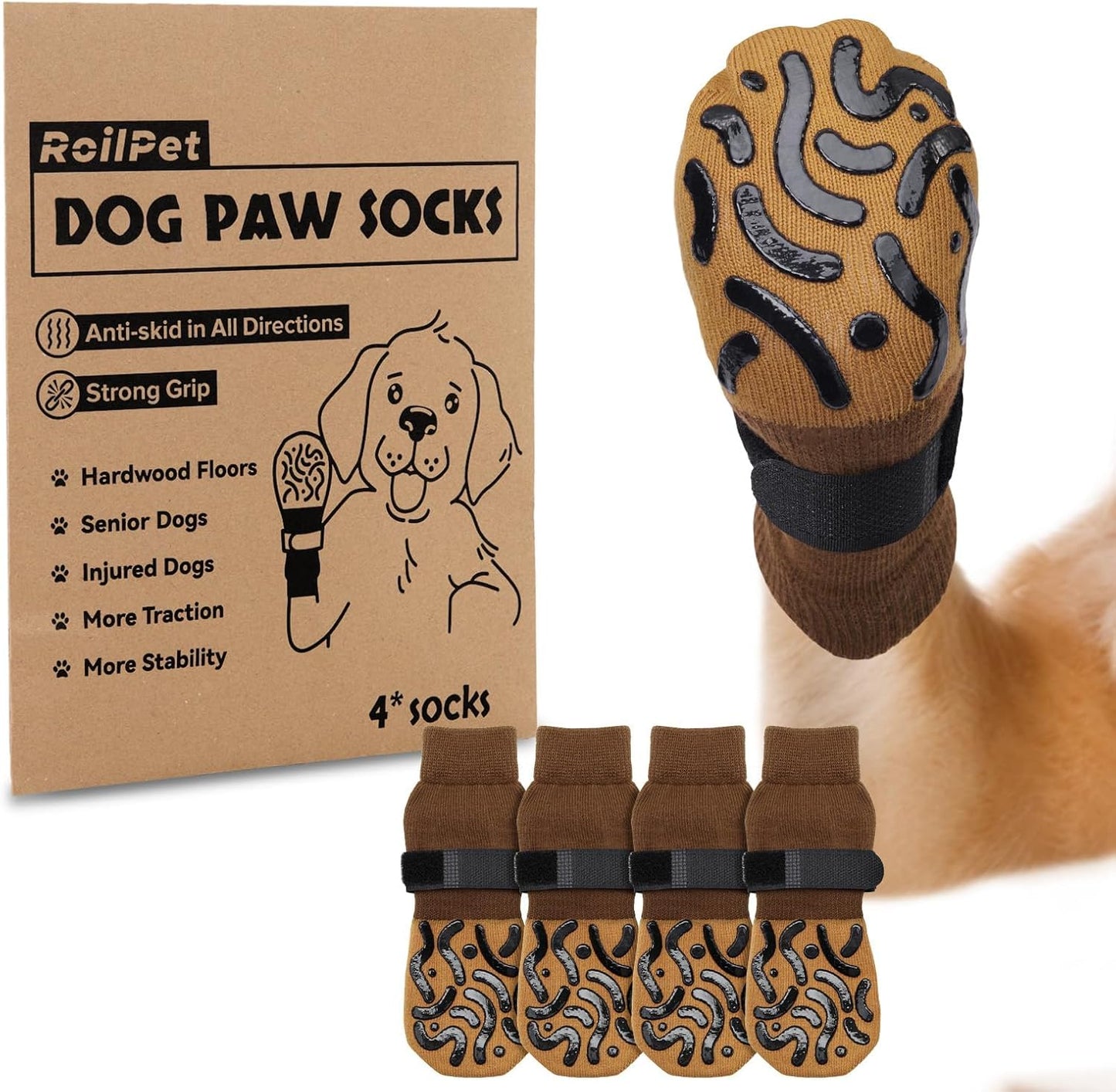 Double Sides Non-Slip Dog Socks to Prevent Licking Paws - Strong Traction for Paw Protector, Senior Dogs, Hardwood Floors, Dog Booties with Grippers - Size Medium