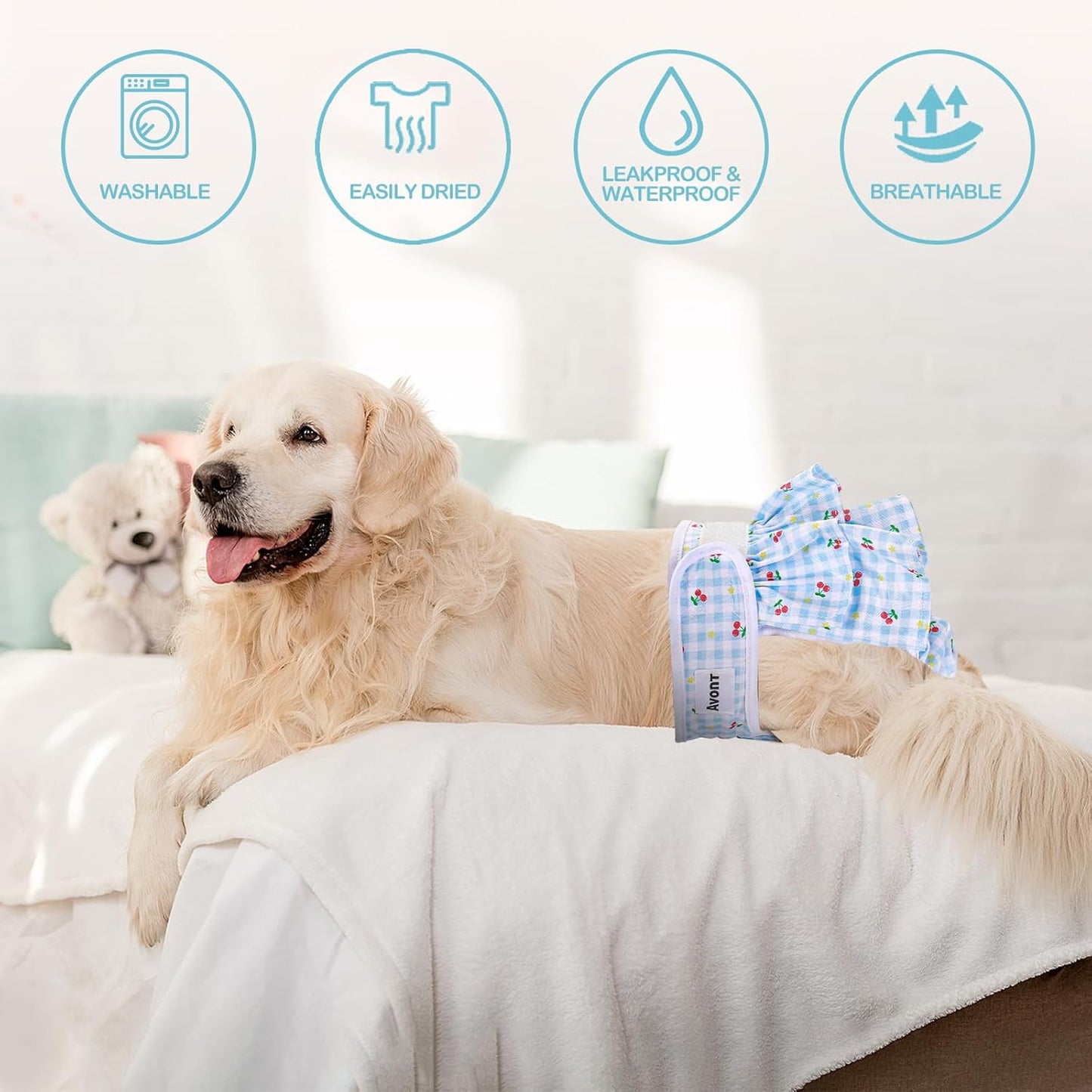 Avont 3 Pack Washable Female Dog Diapers, Reusable Period Diapers Cover for Girl Doggies Heat Cycle, Incontinence -Strawberry/Orange/Cherry(XS)