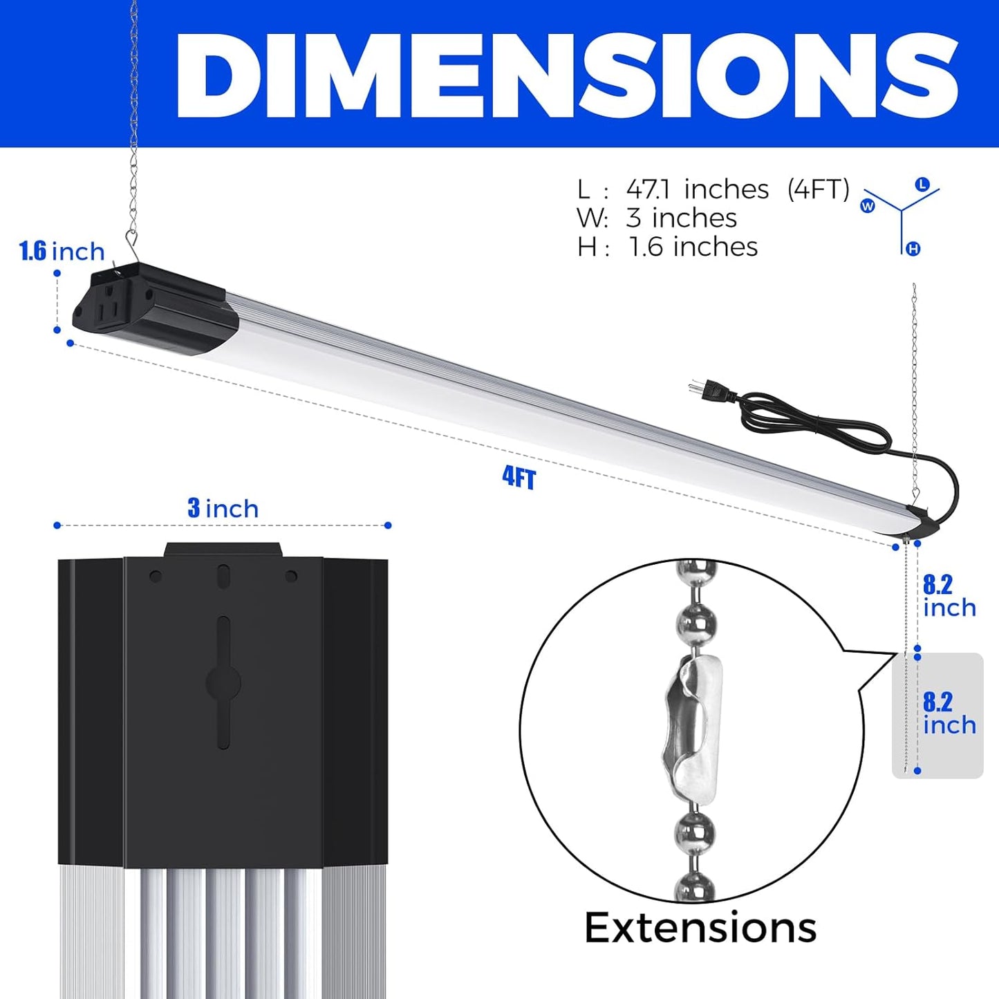 Barrina BS84 LED Shop Lights for Workshop 4FT, 84W, 10000LM, 5000K Linkable Light Fixture for Garage, Basement, Hanging or Flush Mount, ETL, 4 Packs
