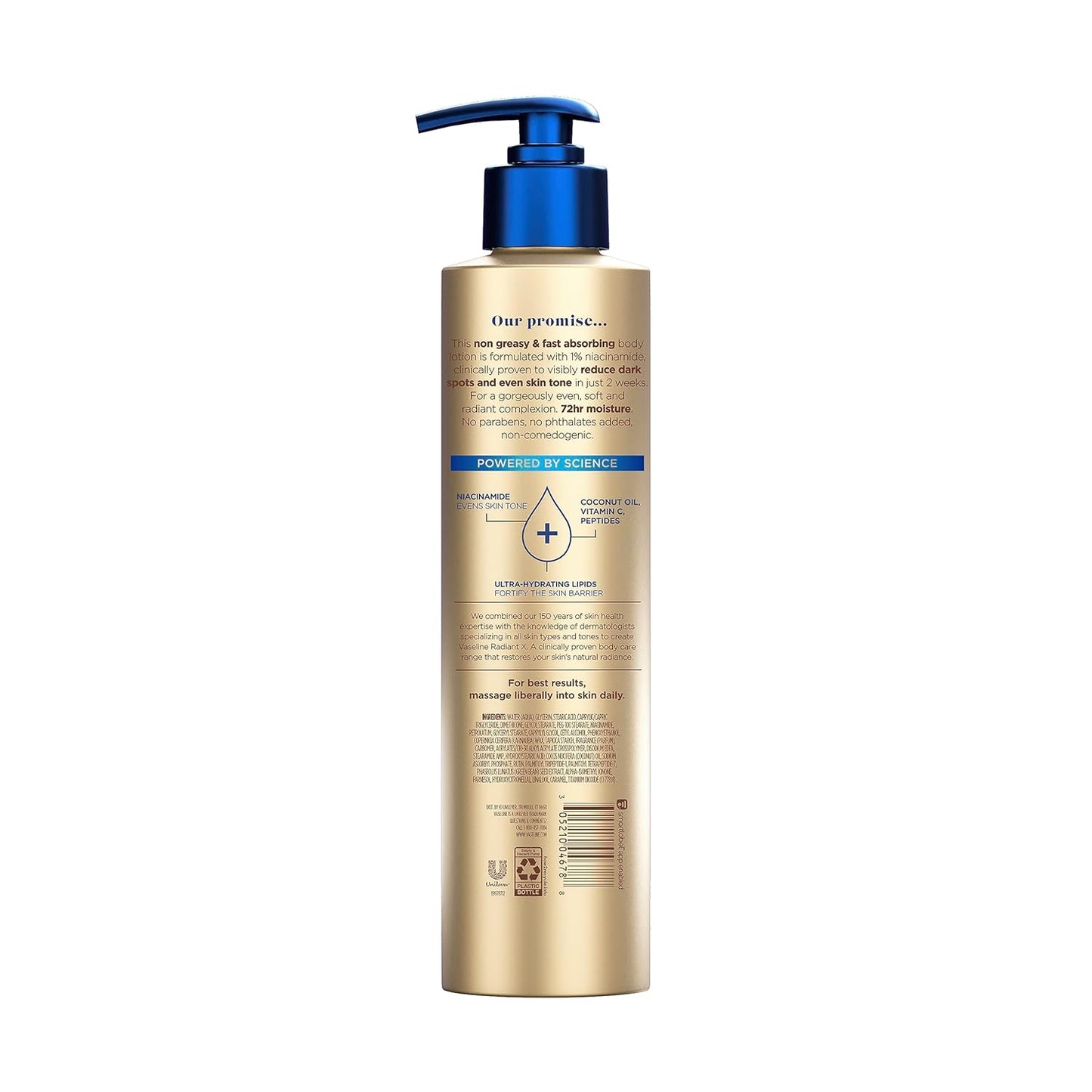 Vaseline Radiant X Even Tone Nourishing Body Lotion With 1% Niacinamide, Coconut Oil, Vitamin C, & Peptides 11 oz