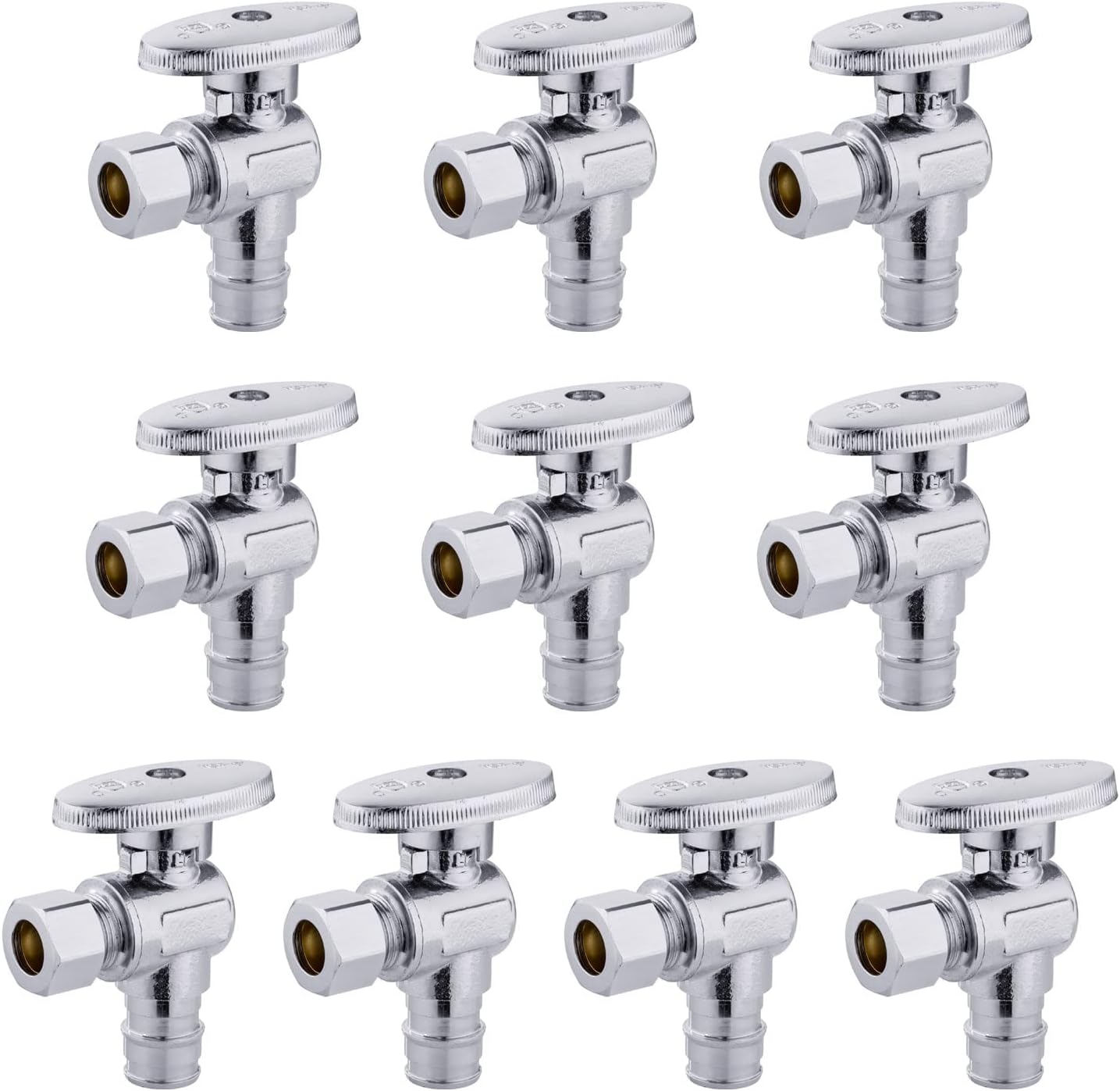 10 PCS EFIELD Stop Angle Valve Pex-A Inlet, 1/4 Turn,3/8" OD Compression X 1/2" Pex-A Expansion, Chrome Plated Brass,(VALVE094-10PCS)