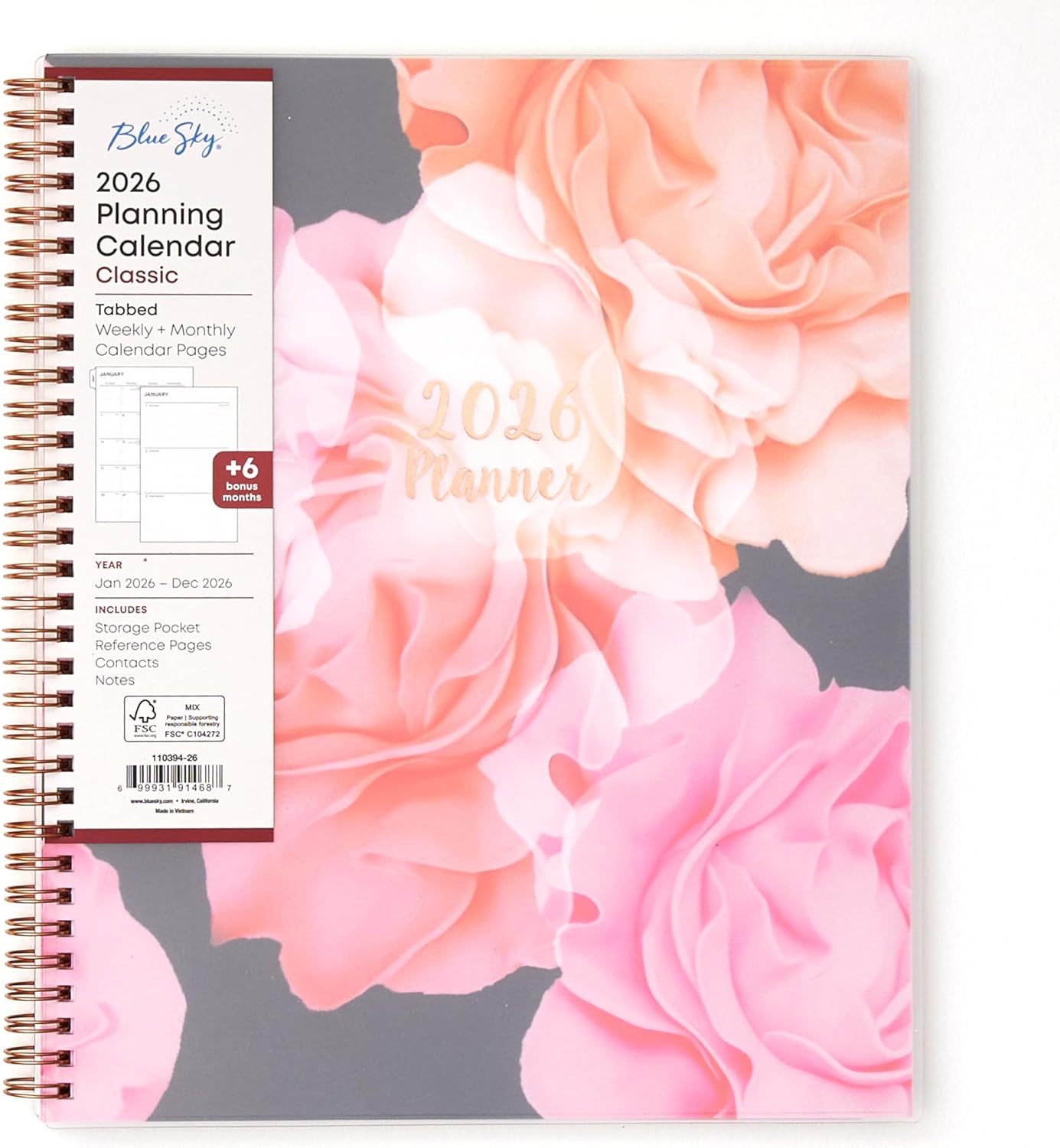 Blue Sky 2026 Weekly and Monthly Planner Calendar, January 2026 - December 2026, 8.5" x 11", Flexible Cover, Laminated Tabs, Durable Twin Wire Binding, Storage Pocket, Joselyn