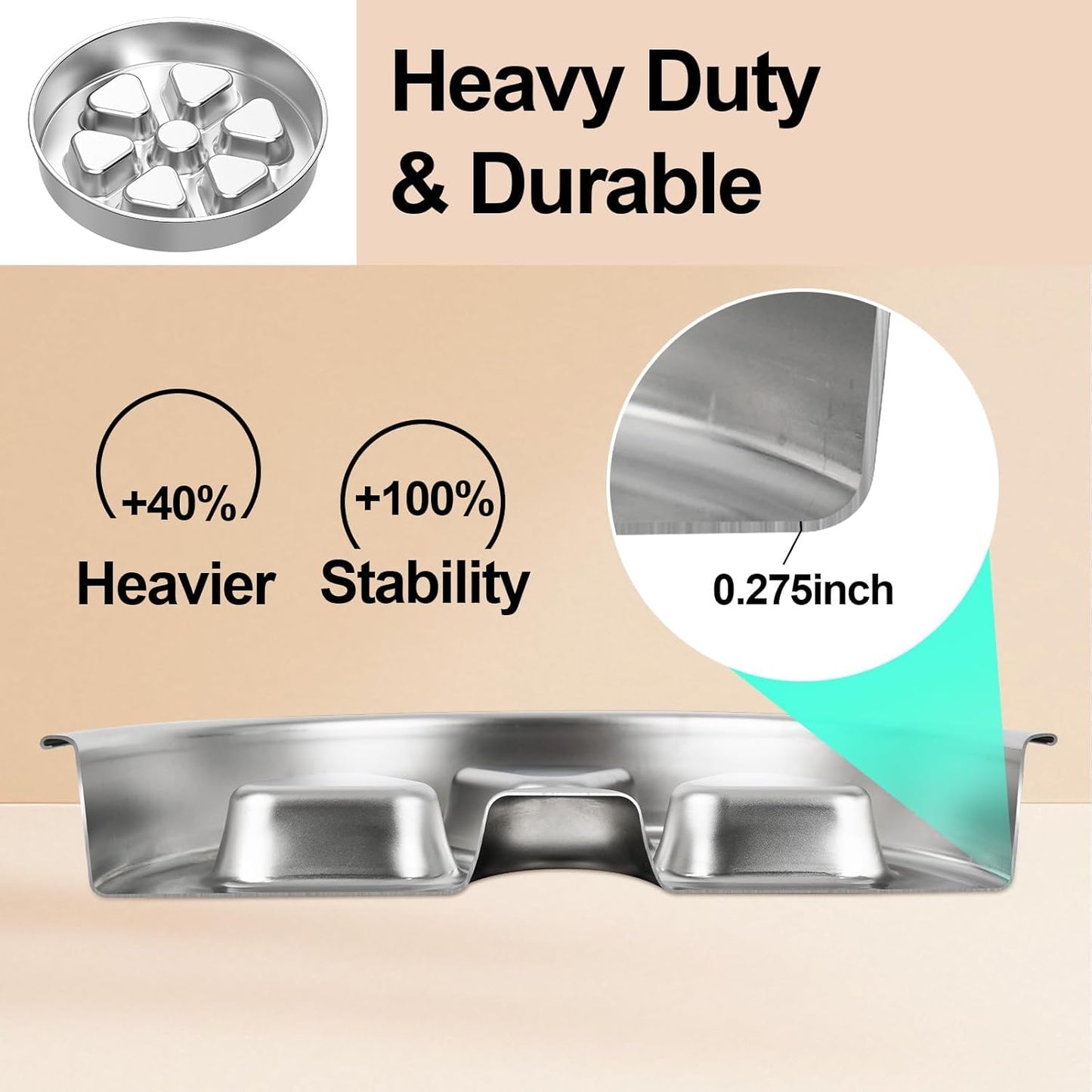Kactoily Stainless Steel Slow Feeder Dog Bowl, 3 Cup Heavy Duty Slow Eating Bowl, Deep Maze & Non-Slip Base for Medium Dogs, Dishwasher Safe