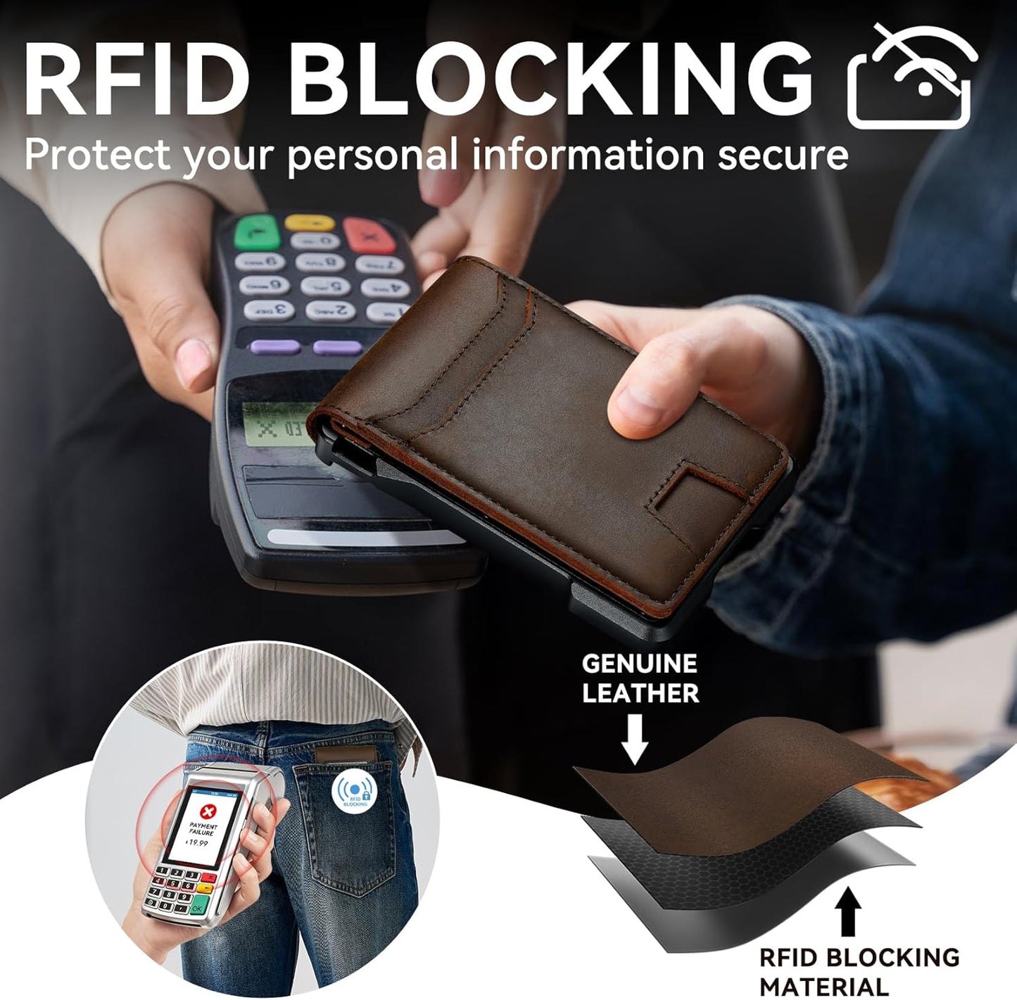 furid Genuine Leather Wallet for Men: Slim RFID Minimalist Wallets with Money Clip - Smart Pop Up Credit Card Holder for Front Pocket - Gifts for Husband Father on Birthday Anniversary