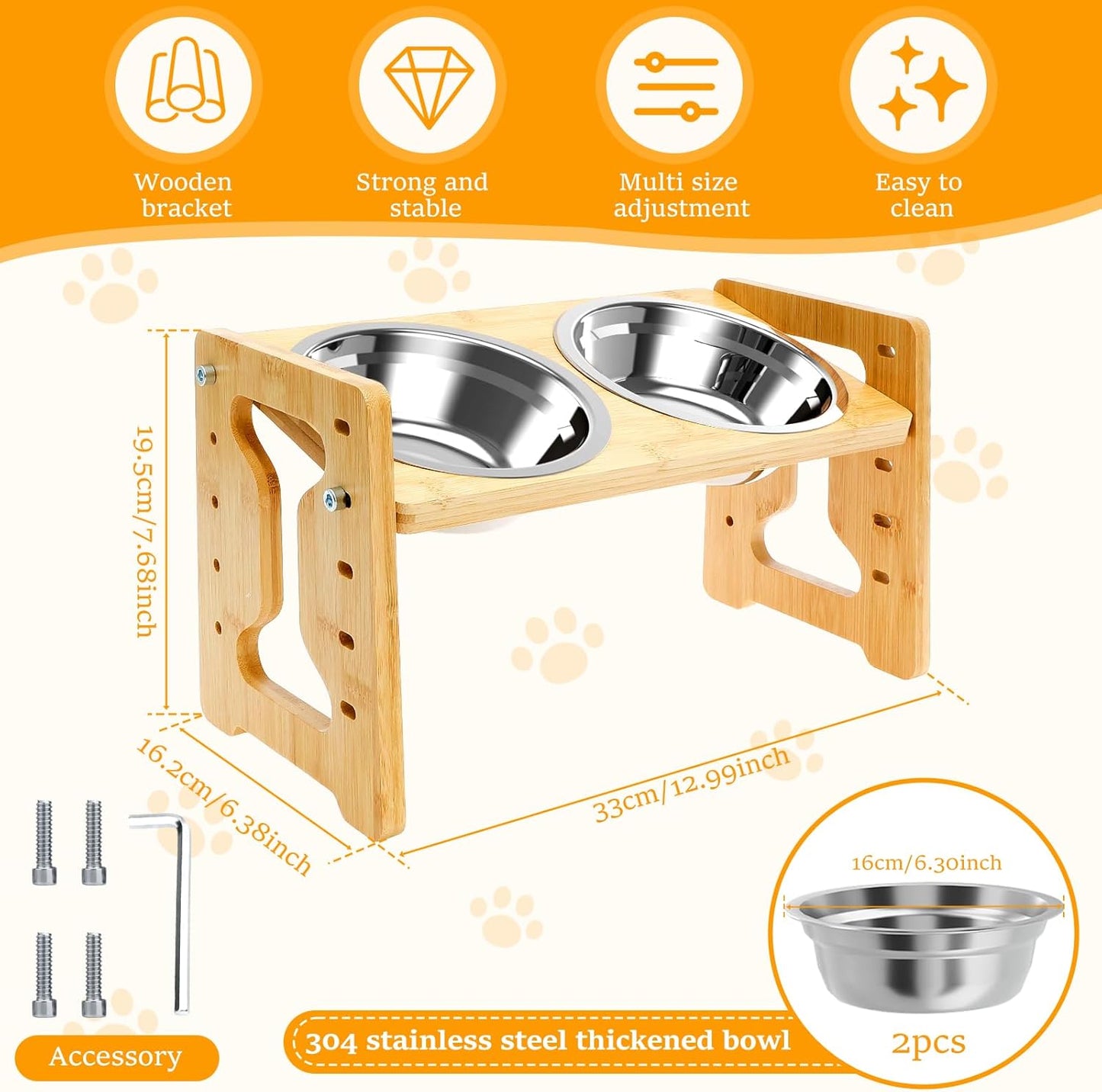 Elevated Dog Bowls - Flexible Adjustable Dog Bowl Stand for Small Medium Dogs & Cats | 6'' Diameter Double Bowls & Non-Slip Foot Pads & Removable Stand