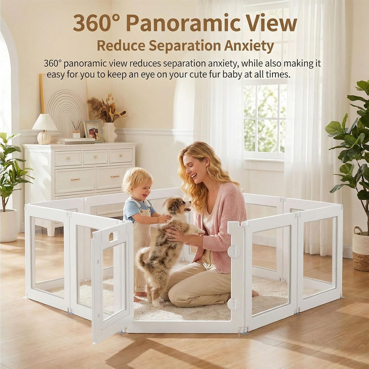 Karenmok 8-Panel DIY Pet Playpen with 360° Connectors, 24" Tall Clear & Foldable Dog Fence for Indoor Small Dogs & Puppies