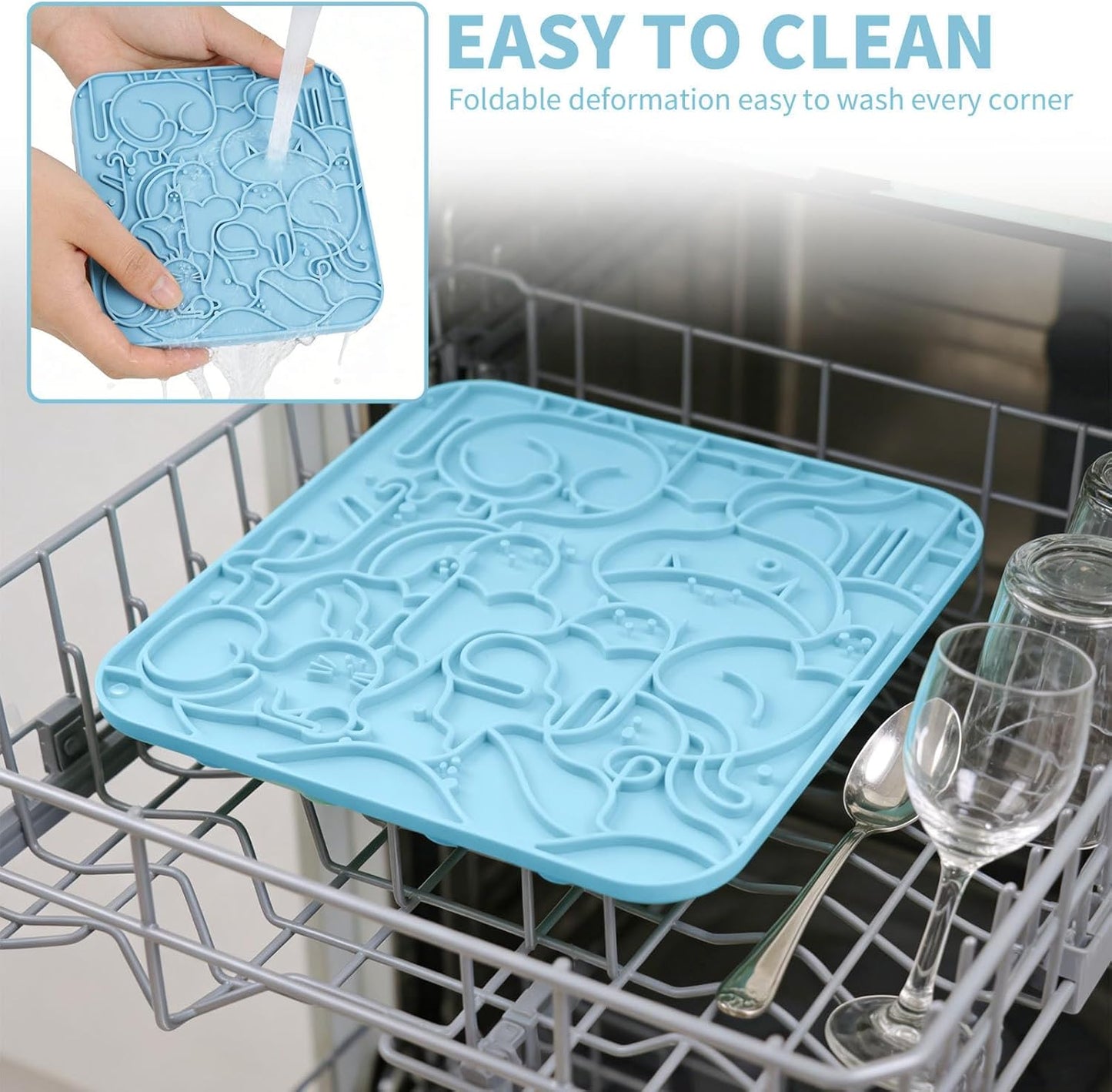 VI-FA Silicone Pet Slow Feeder Mat, Interactive Puzzle Feeding Mat with Cute Animal Pattern, Non-Slip Slow Eating Bowl for Dogs and Cats to Prevent Bloat and Choking(Deep Blue+Light Blue)