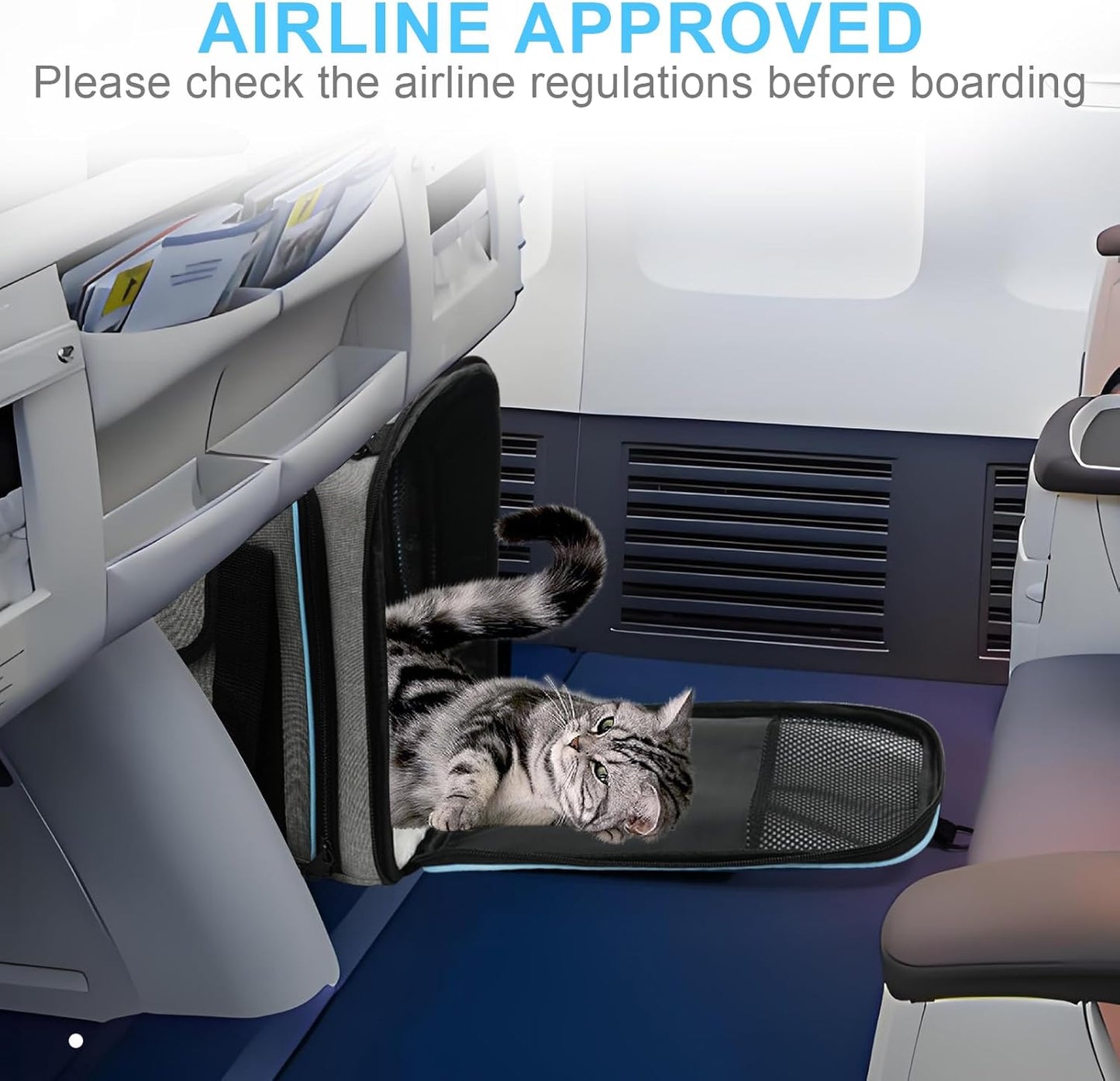 Pet Carrier Airline Approved, Expandable Pet Cat Carriers with Wheels for Dogs, Airline Approved Cat Dog Carrier, TSA Approved Pet Carrier in Cabin, Pet Dog Cat Carrier Soft, Cat Travel Carrier(Grey)