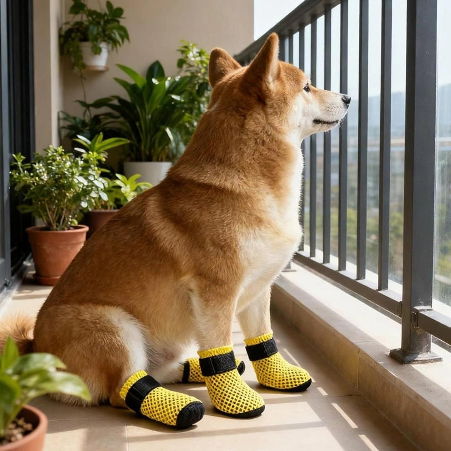 4Pcs Dog Socks Feet Covers Protective Dogs Shoes Booties with Adjustable Sticker Dogs Feet Covers Paws Hardwoods Floor Dog