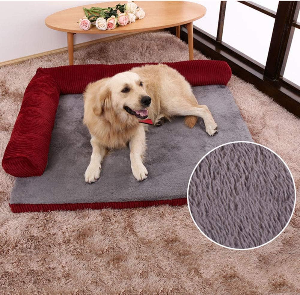Corduroy Dog Bed High Density Sponge Dog Cushion Removable Washable Pet Bed for Small Dog Medium Large Red S (Red Large)