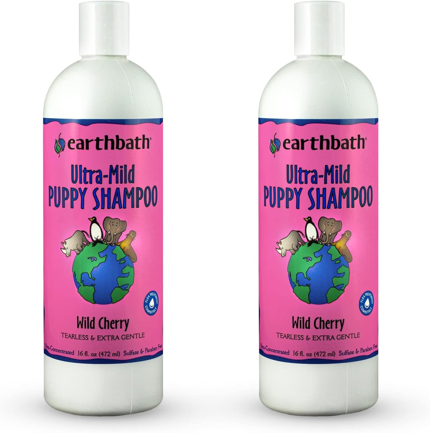 earthbath, Ultra-Mild Wild Cherry Puppy Shampoo - Extra Gentle & Tearless Dog Shampoo, Made in USA, Deodorizing Dog Wash, Cruelty Free Puppy Supplies, Shampoo for Smelly Dogs - 16 Oz (2 Pack)