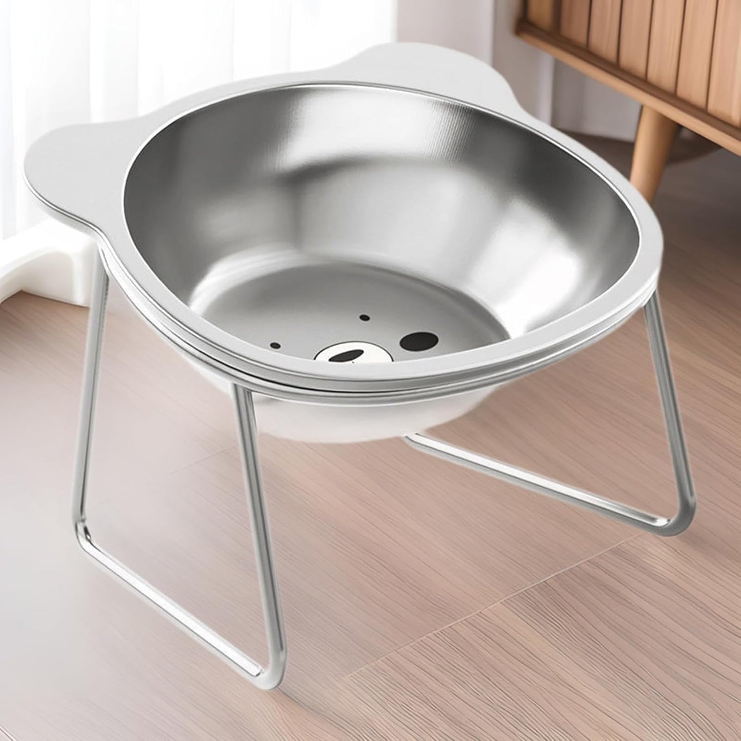 Elevated Bowl, Raised Stainless Steel Food and Water Dish, 5.9" Wide Beard Friendly Bowl, Non-Skid Base for Cats, Kittens, Small Dogs Easy, 304 Stainless Steel