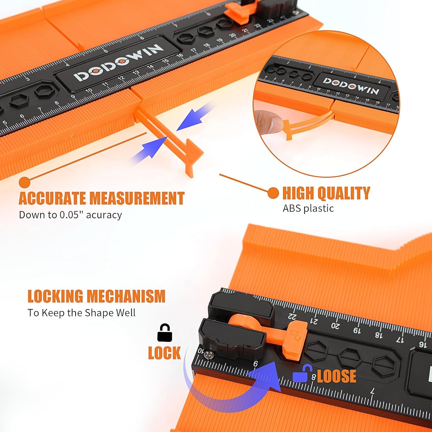 DODOWIN Connectable Contour Gauge with Lock, 20 Inch Profile Duplicator Tool for Tile Flooring, Laminate & Woodworking, Shape Outline Gauge for Irregular Edge Measuring, Practical Tool Gift for Men