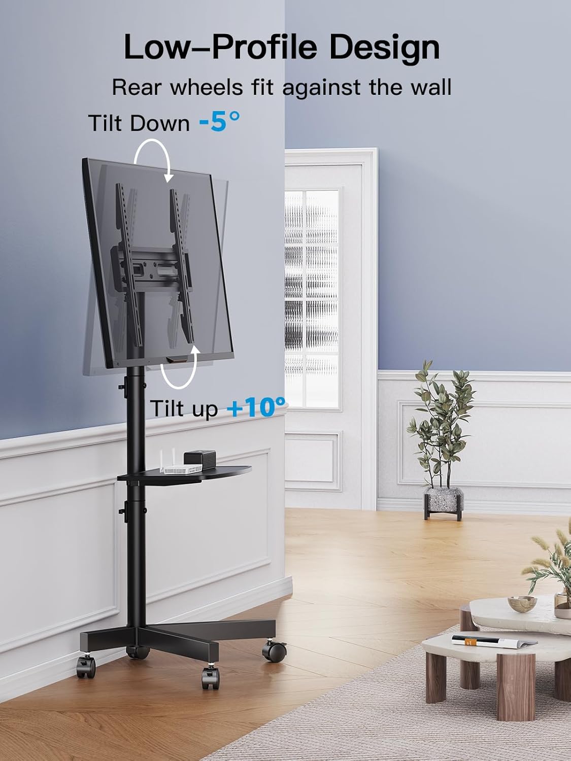 PERLESMITH Rolling TV Stand on Wheels for 23-60 Inch Flat Curved Screen TVs, Mobile TV Cart Holds up to 99 lbs -Portable TV Stand Adjustable Height with Shelf/Tray, Max VESA 400x400mm, PSTVMC04