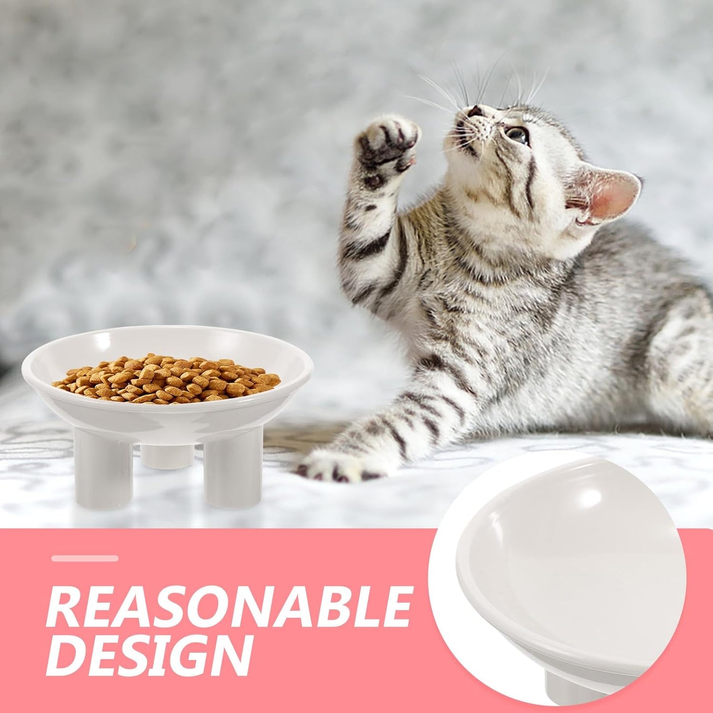 Milisten Raised Cat Bowl and Dog Food Bowl, Plastic Elevated Pet Feeder with Large Opening and Three Legs, White Wear-Resistant Feeding Dish for Indoor Cats and Kittens