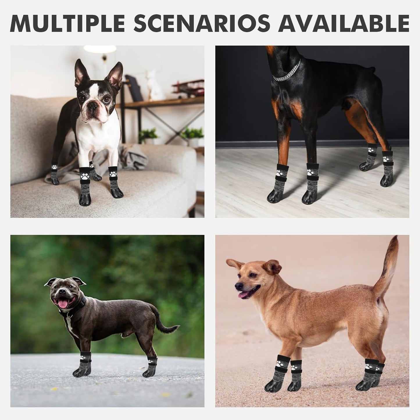 Mihachi Dog Socks Anti Slip with Straps Traction Control Waterproof Paw Protector, Dog Boots for Hardwood Floors Prevent Licking, Black M