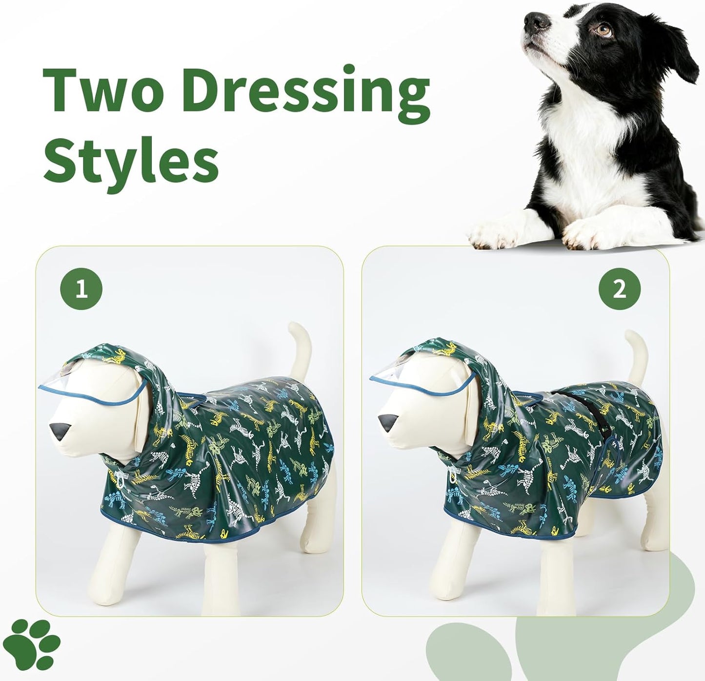 Dog Raincoat, Waterproof Windproof Dog Rain Jacket with Hood, Rain Coat with Leash Hole, Adjustable Raincoat Poncho for Small Medium Large Dogs Outdoor (Green, XL)
