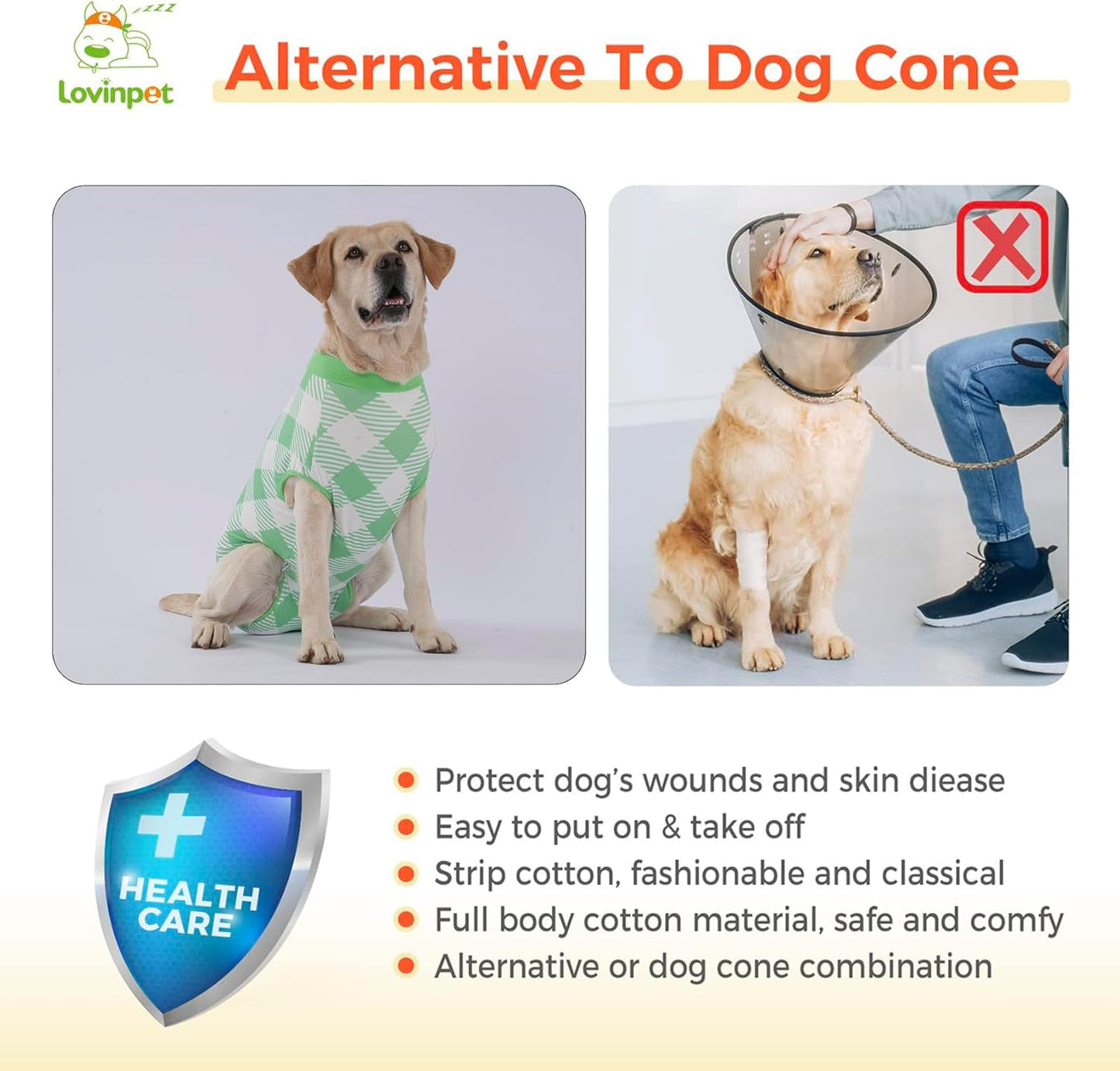 LovinPet Female Dog Recovery Suit for Spay and Post-Op Rest, Plaid Belly Coverage Bodysuit with Soft Cushion Panel, Post-Surgery Clothes for Large Dogs, Green, XXL