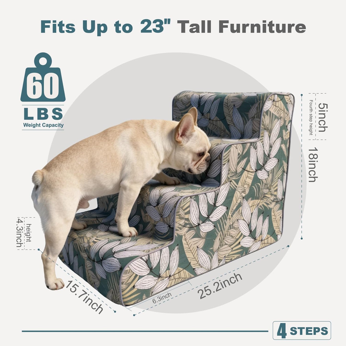 Dog Stairs for Small Dogs 18" H, 4-Step Dog Steps for High Bed with Non-Slip Bottom, Floral Indoor Pet Stairs, Pet Steps for Couch & Chair, Blue Yellow
