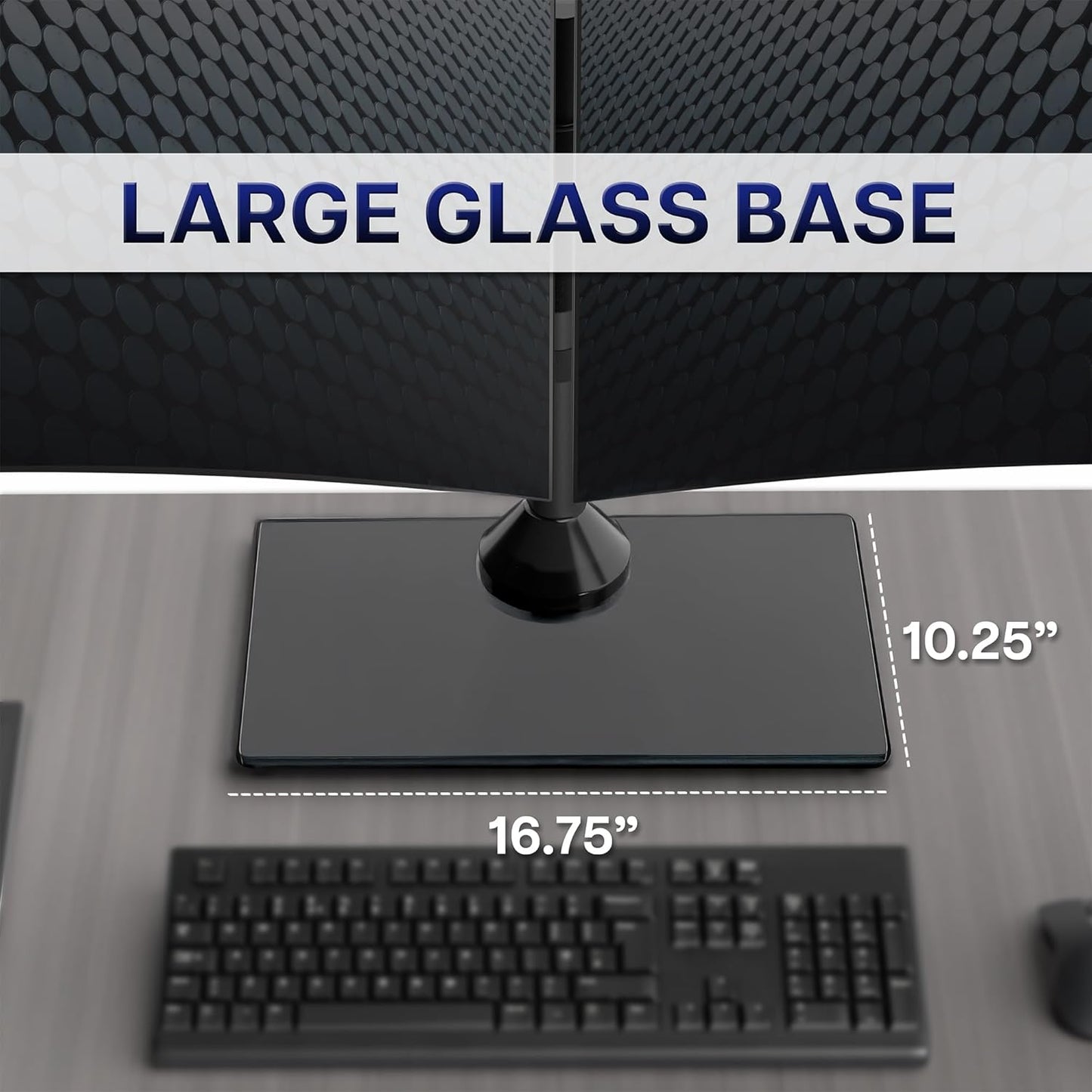 VIVO Freestanding Dual Monitor Stand with Sleek Glass Base and Adjustable Arms, Mounts 2 Screens up to 32 inch and 22 lbs Each, Black, STAND-V002FG