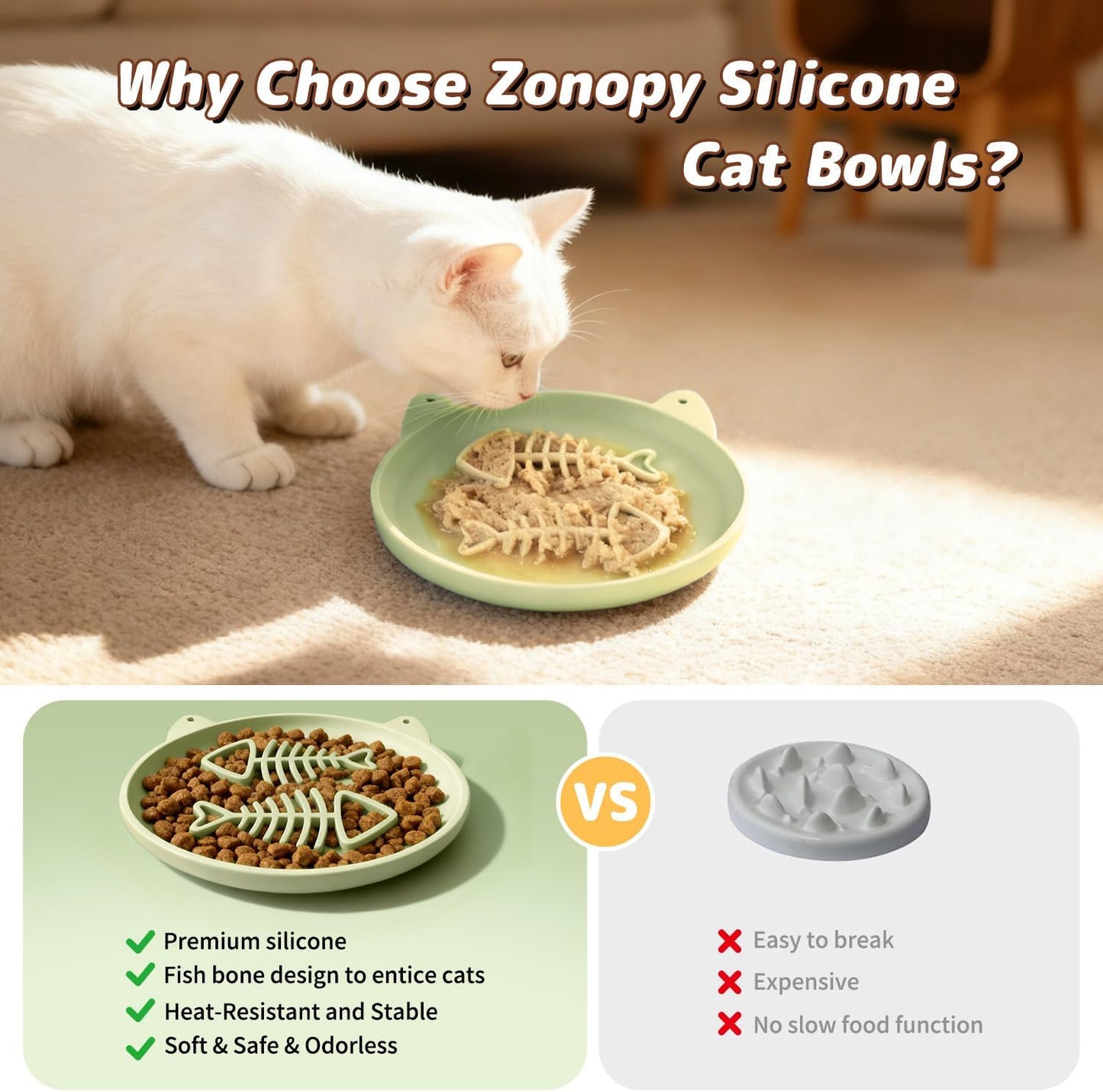 Slow Feeder Cat Bowl, 2 PCS Silicone Cat Bowl, Slow Feeder Ideal for Dry and Wet Food, Easy to Clean, Interactive Puzzle Toy for Pets Food Training, Keeps Cats Busy,6.69" W*0.65" H