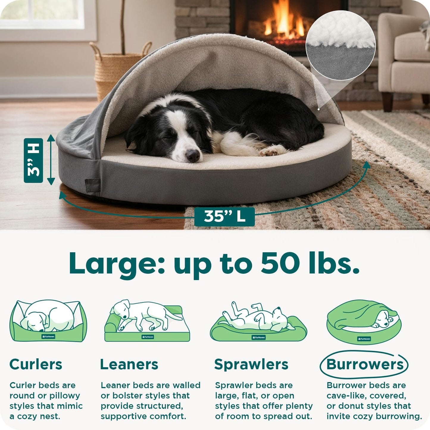 Furhaven Pet - 두 가지 톤의 L 모양 교정용 코너 소파 강아지 침대, 교정용 소파 강아지 침대, 둥근 셰르파 담요 공간 등 개와 고양이를 위한 다양한 스타일, 크기 및 색상