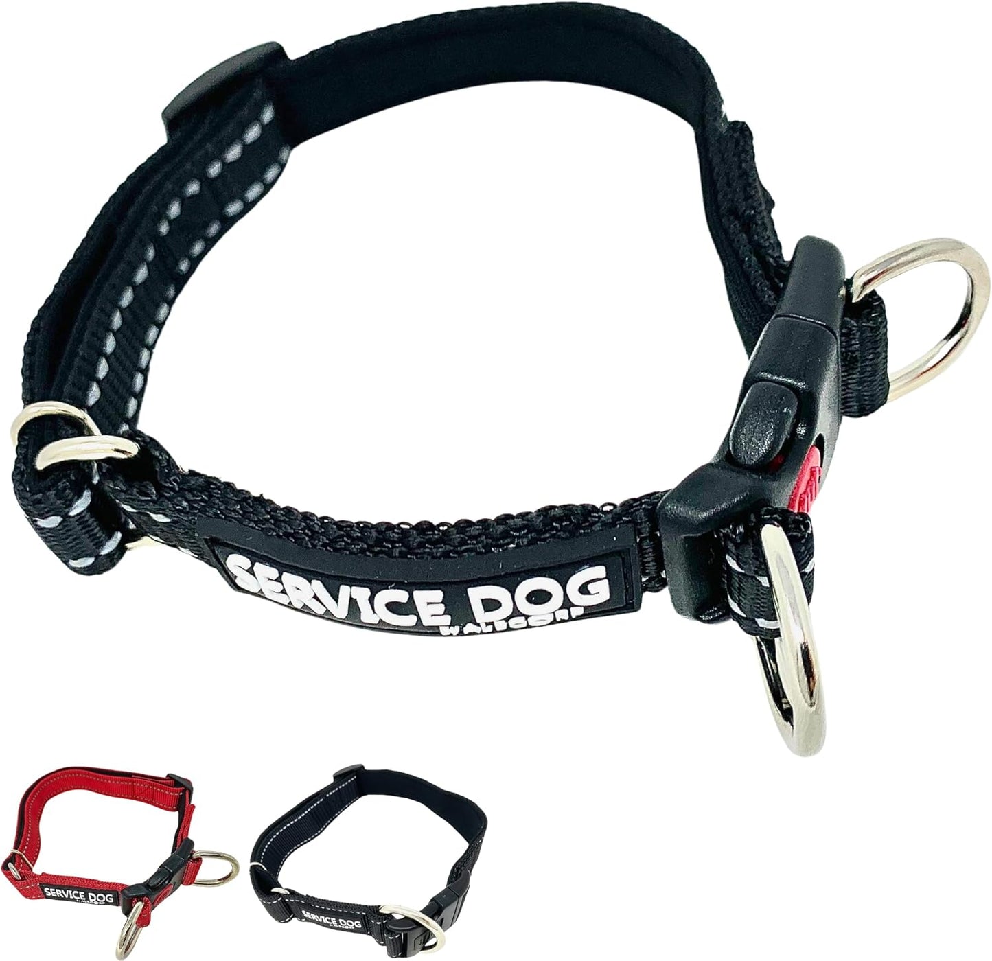 Albcorp Reflective Service Dog Collar – Sizes XS to XL (8.6–28.7 Inches), Service Dog Rubber Patch, Neoprene-Padded Comfort & High-Visibility Gear for Dedicated Handlers, Extra Small, Black
