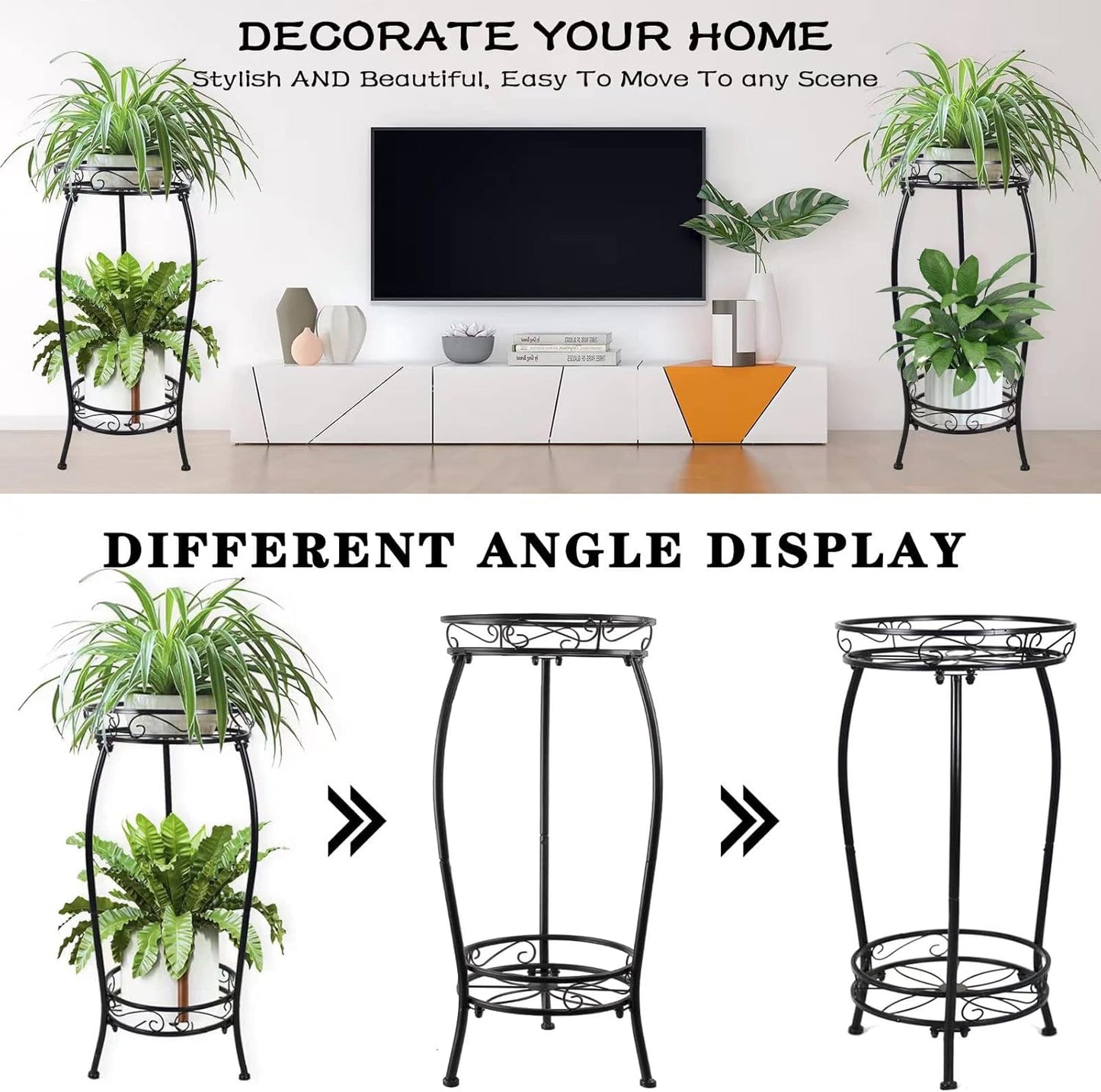 MOCORY Plant Stand Indoor Outdoor 2 Tier 25" Tall Metal Potted Holder Flower Pot Stand Heavy Duty Plant Shelf Rustproof Iron Multiple Plant Round Supports Rack for Planter Corner Garden Balcony Patio
