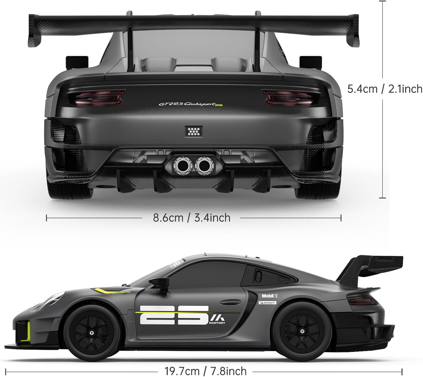 RASTAR Porsche 911 GT2 RS Model Car, 1:24 Scale RC Porsche 911 GT2 RS Clubsport 25 Remote Control Car for for Kids Adults, RC Sports Supercar Grey