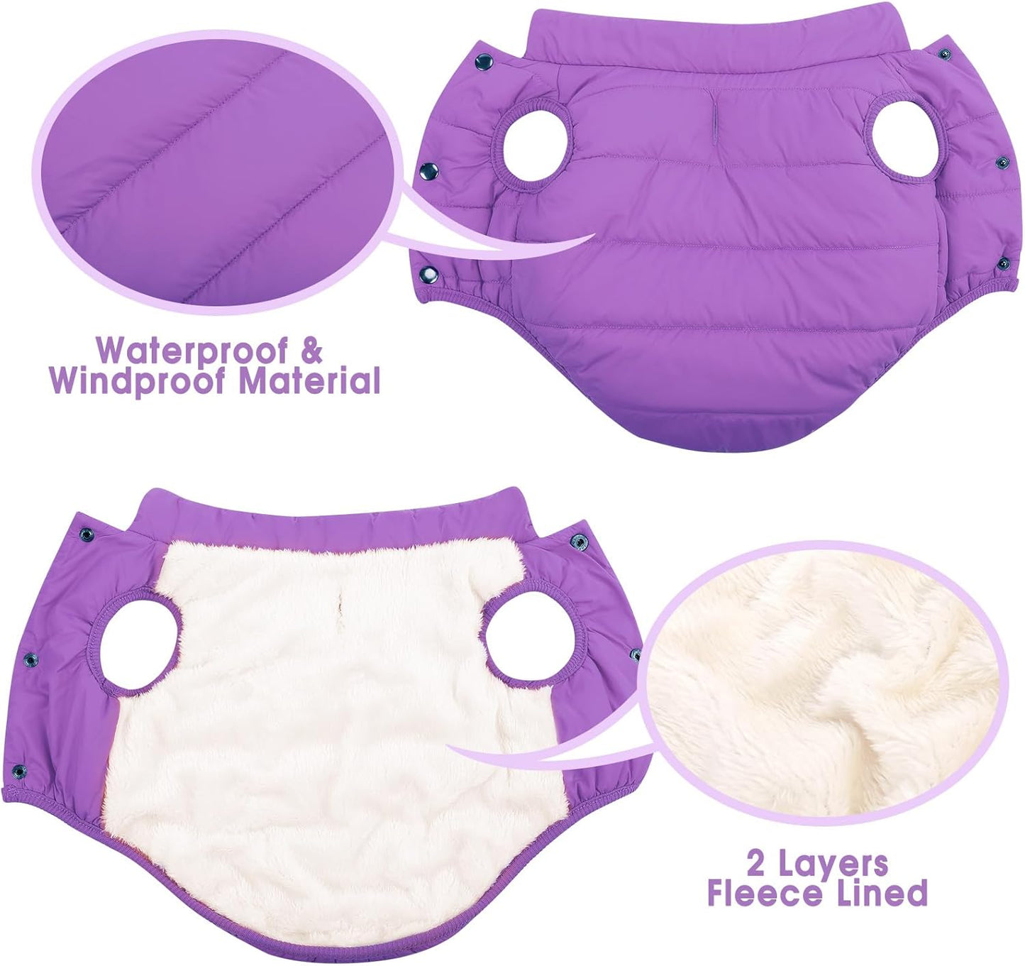 ASENKU Dog Winter Coat - Waterproof Windproof Dog Jacket, Warm Snowproof Doggie Puffer Vest for Cold Weather, Lightweight Snow Coats for Small Medium Large Dogs (Purple, XL)