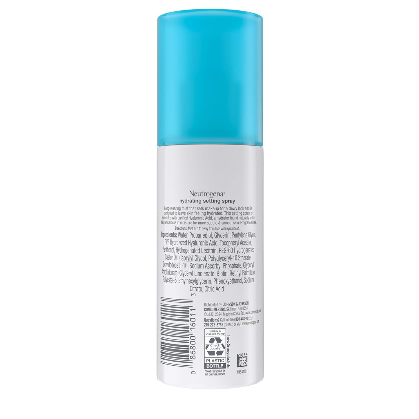 Neutrogena Hydro Boost Hydrating Makeup Setting Spray with Hyaluronic Acid, Setting Spray for Smooth, Dewy Skin, Fragrance Free, Non-Comedogenic & Hypoallergenic, 3.4 fl. oz