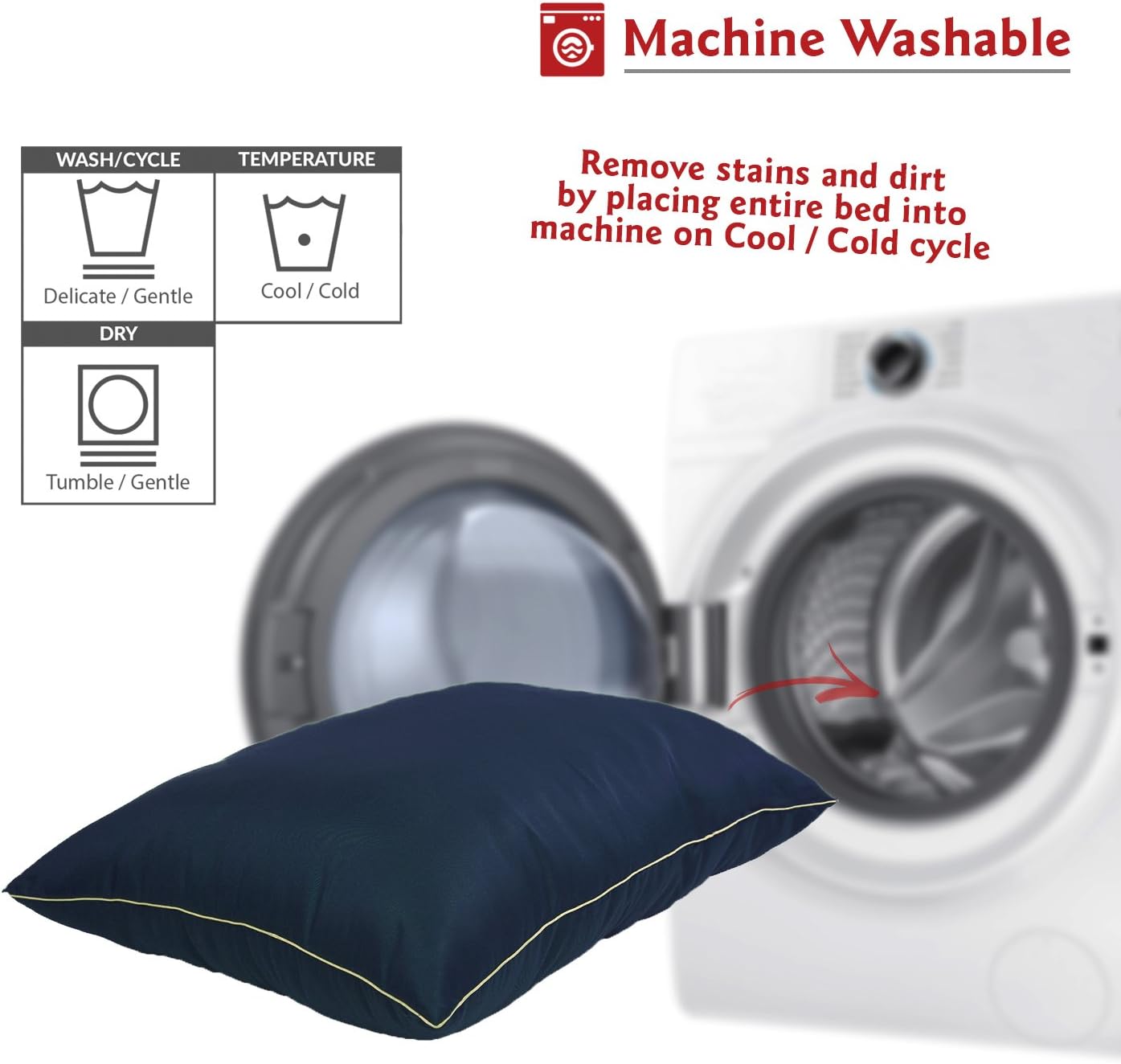 Majestic Pet 46x35 Inch Washable Dog Bed for Large Sized Dogs, Orthopedic Large Dog Cushion with Non-Slip Base, Durable Crate Pad Mat for Big Breeds and Puppy Pets, Pillow Bed - Navy Blue