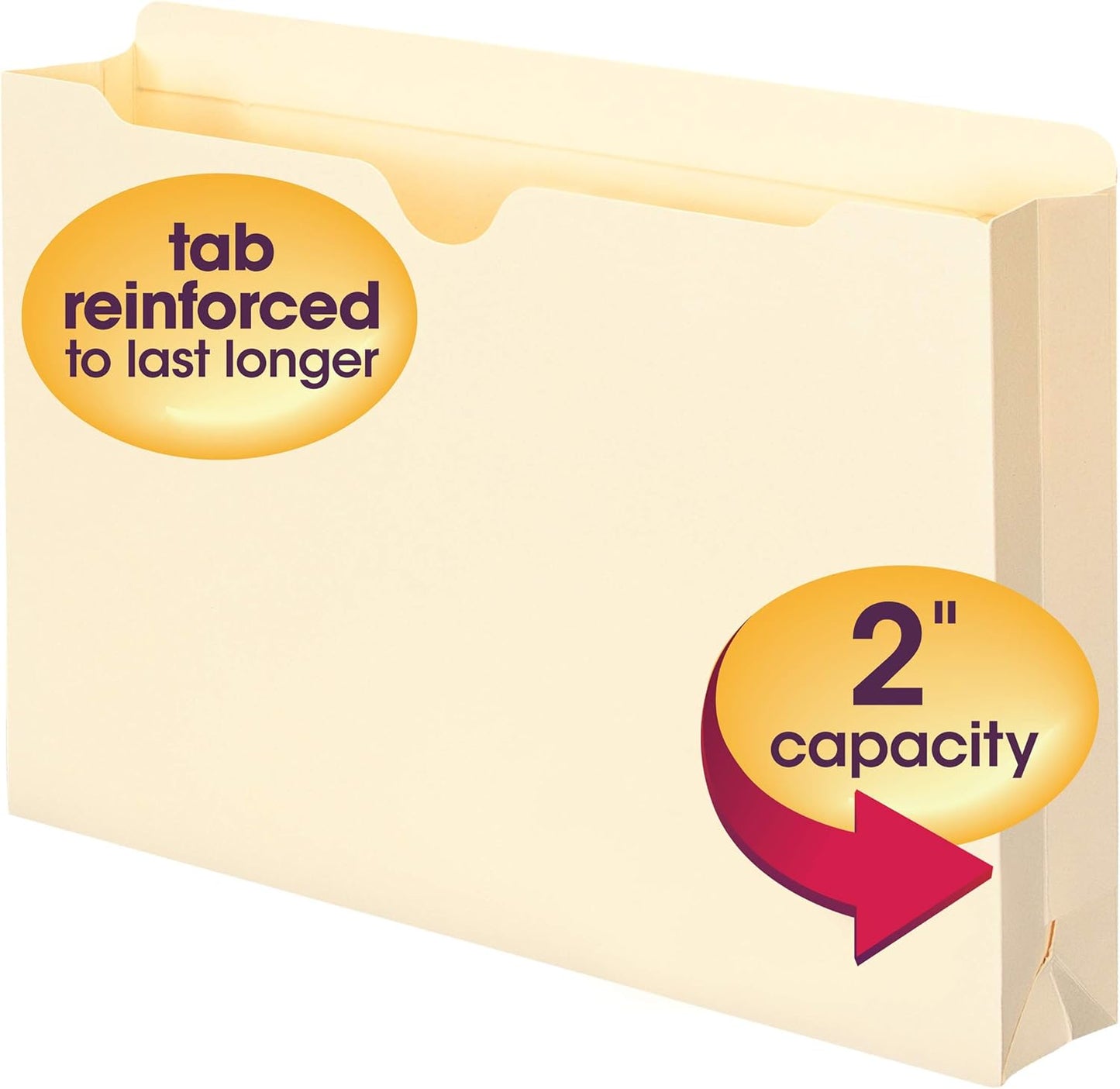 Smead File Jacket, Reinforced Straight-Cut Tab, 2" Expansion, Legal Size, Manila, 20 per Box (76562)