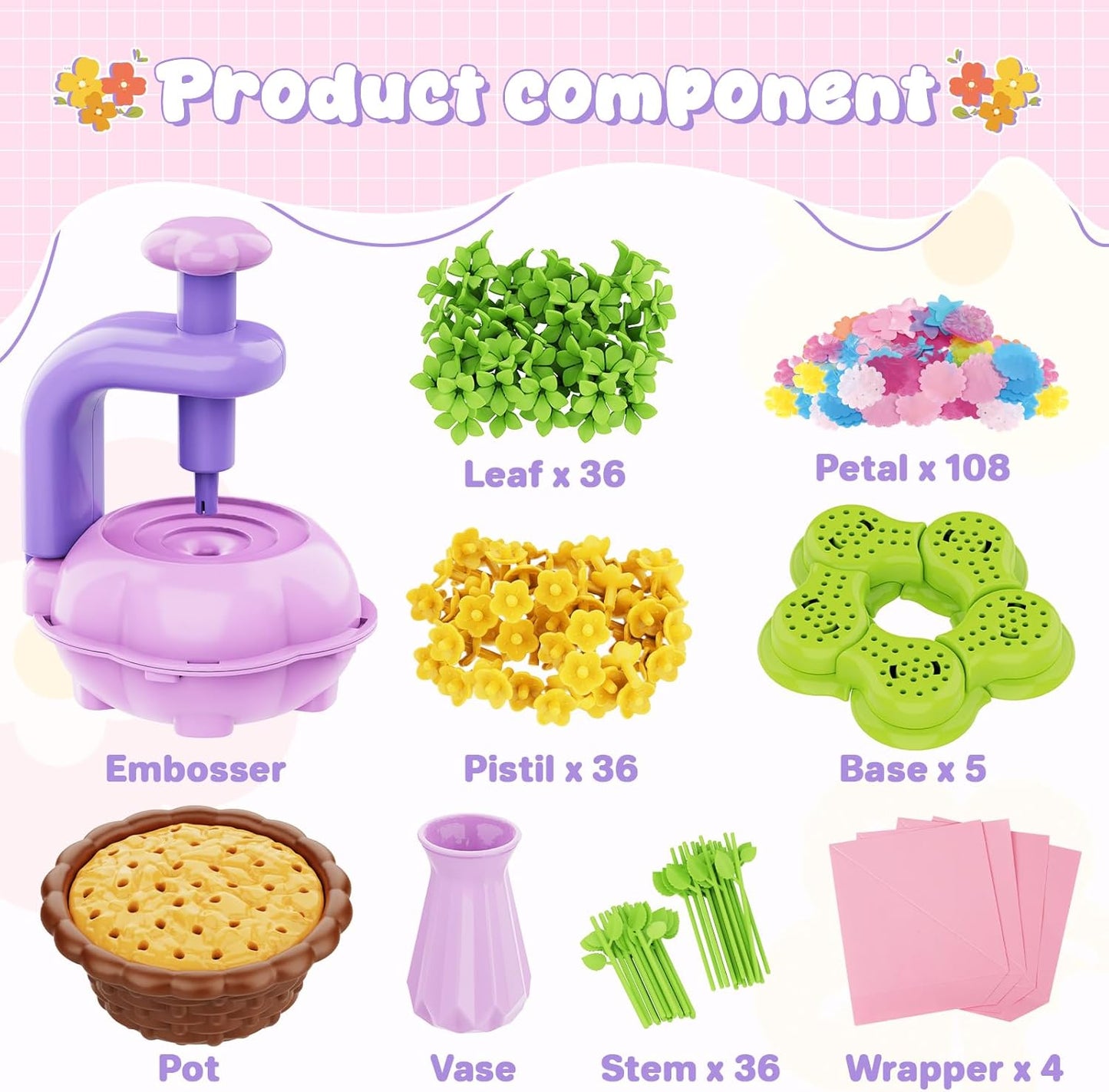 Zappyway Fabric Flower Bouquets Toys - Creative DIY Crafts for Girls Ages 4-8, Unique Floral Market Toy, Inspiring Arts & Crafts Educational Set, Perfect for Preschool Learning and Birthday Gifts