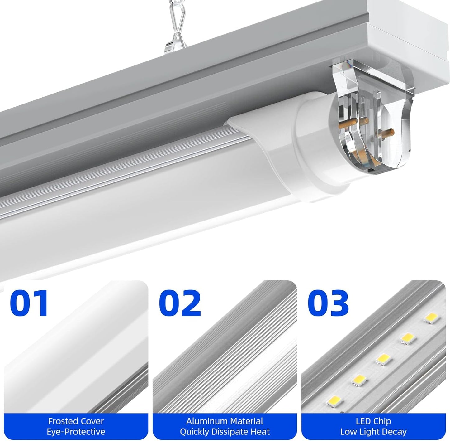 Barrina 4FT LED T8 Type B Light Tube, 24W, 3500LM, 6000K Bright Light, Ballast Bypass, 4 Foot Fluorescent Replacement Tube, Dual-End Powered, T8 T10 T12 LED Replacement, Frosted Cover, 16 Packs