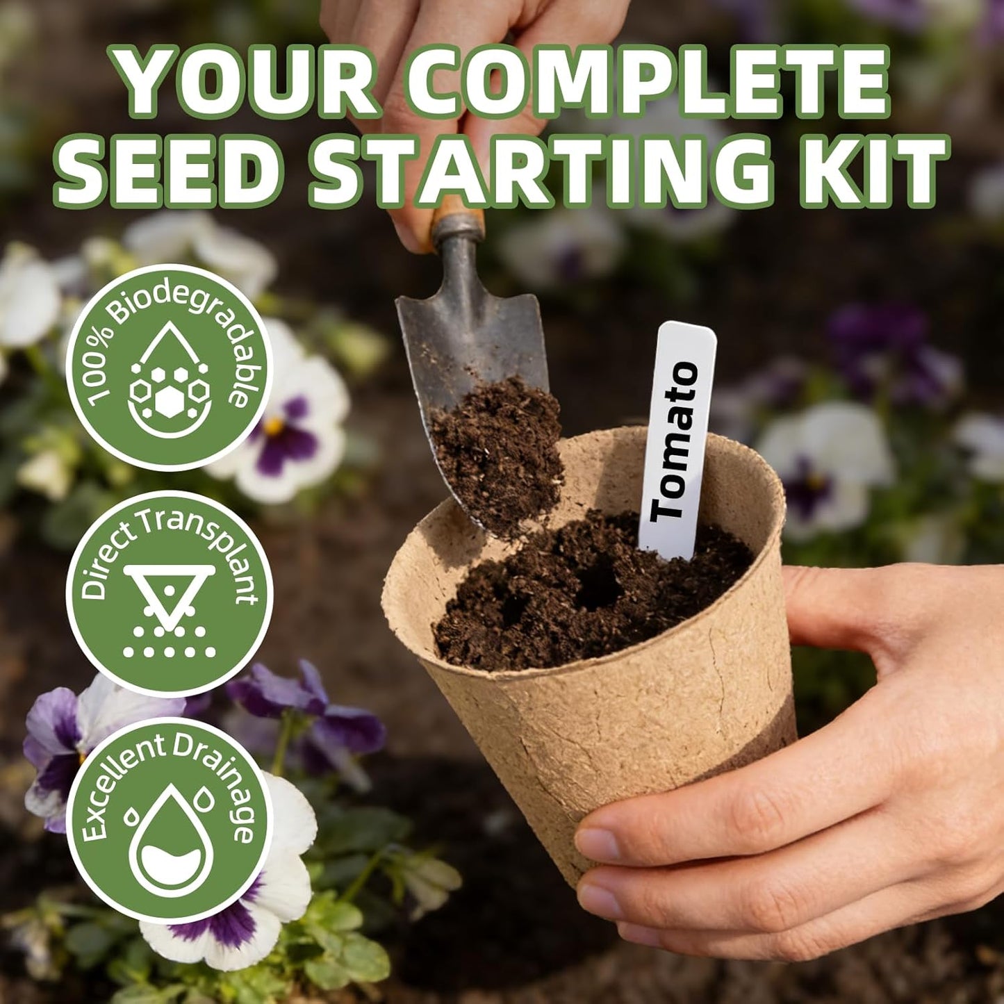 70Pcs Biodegradable 4” Peat Pots with 70Pcs Plant Labels, Biodegradable Seed Starter Pots with Drainage Holes, Nursery Pots for Seedlings, Herbs, Vegetables, Flowers, Gardening Kit