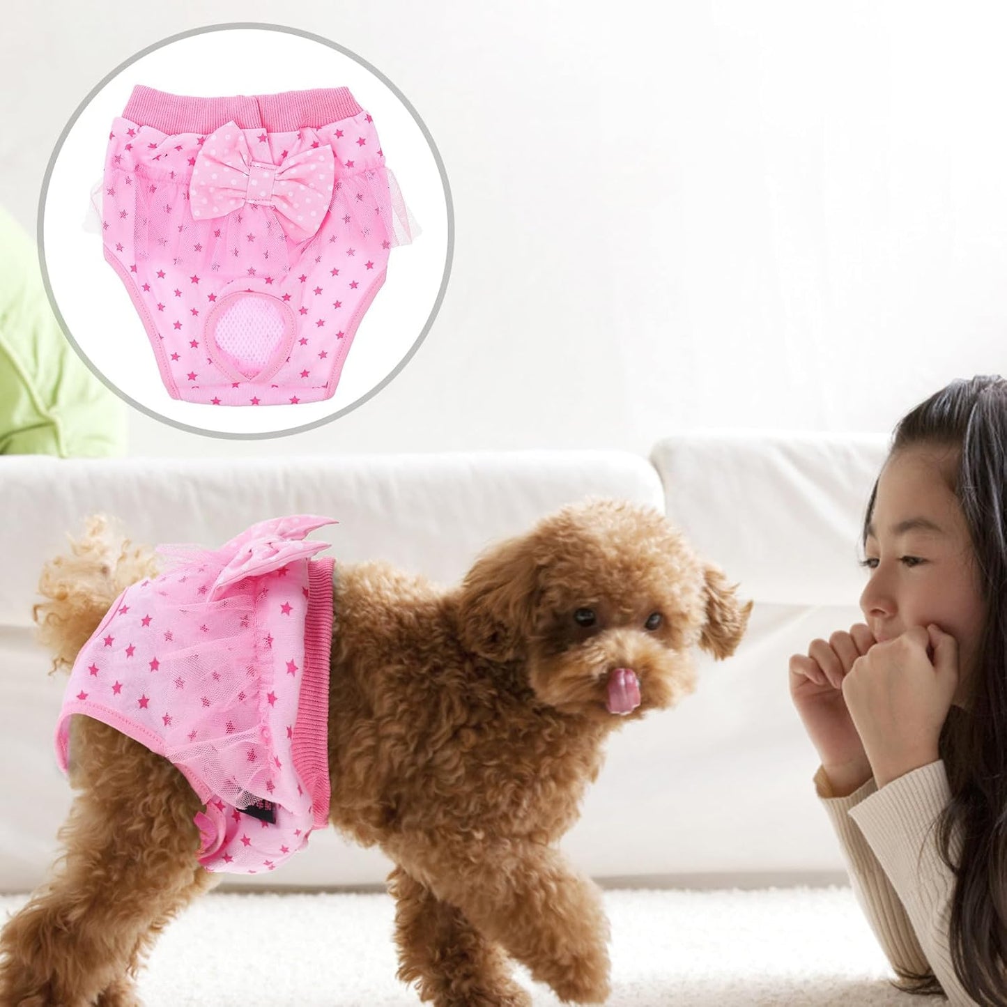 Milisten Pet Dog Period Pants Female Sanitary Diaper Panties Washable Lace Puppy Physiological Pants with Bow Pink M Size for Female Dogs in Heat