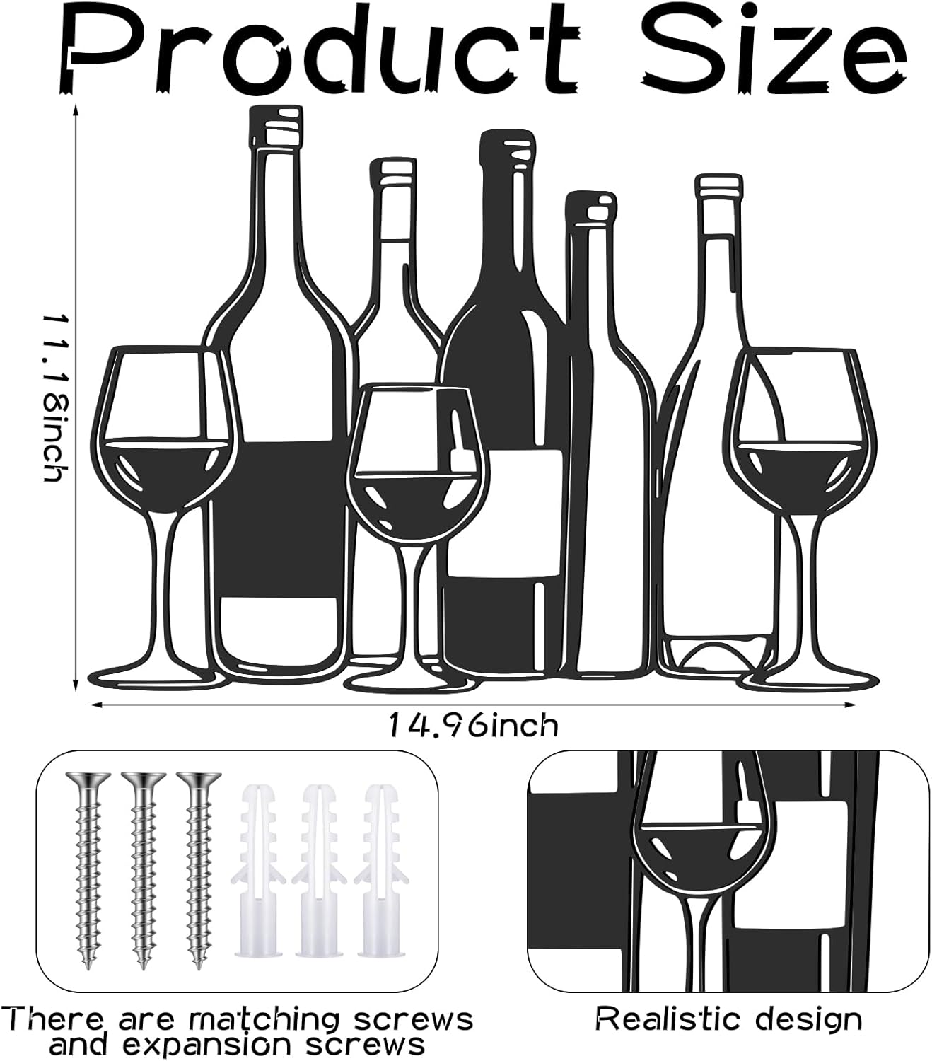 LEIFIDE Wine Wall Art Decor for Kitchen Bar Accessories Metal Italian Wine Kitchen Decor 14.96 x 11.18 Inches Glass & Bottle Bar Art Sign for Home Restaurant