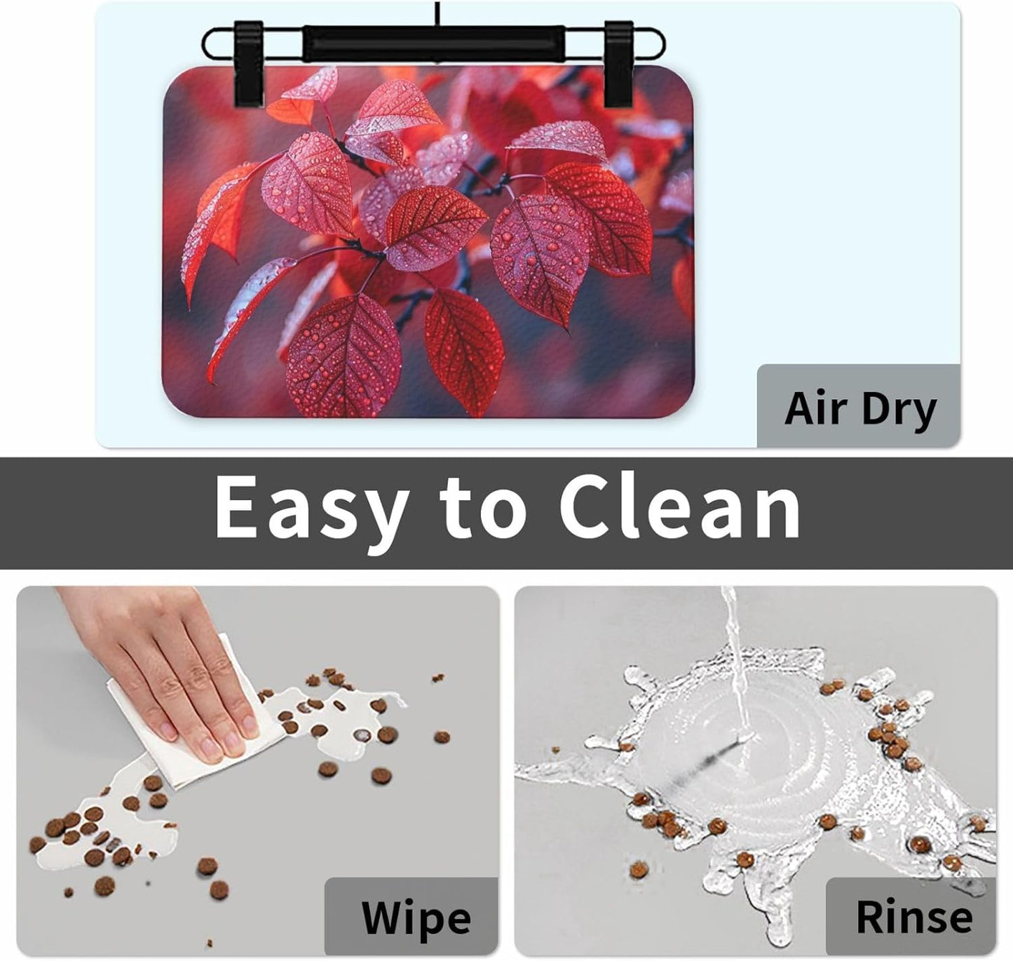 Pet Feeding Mat Leather Dog Food Mat Waterproof Pet Tablecloth Autumn Leaves Photos Pet Placemat for Dogs Absorbent Dog Bowl Mat Anti-Slip Dogs Mats for Food and Water