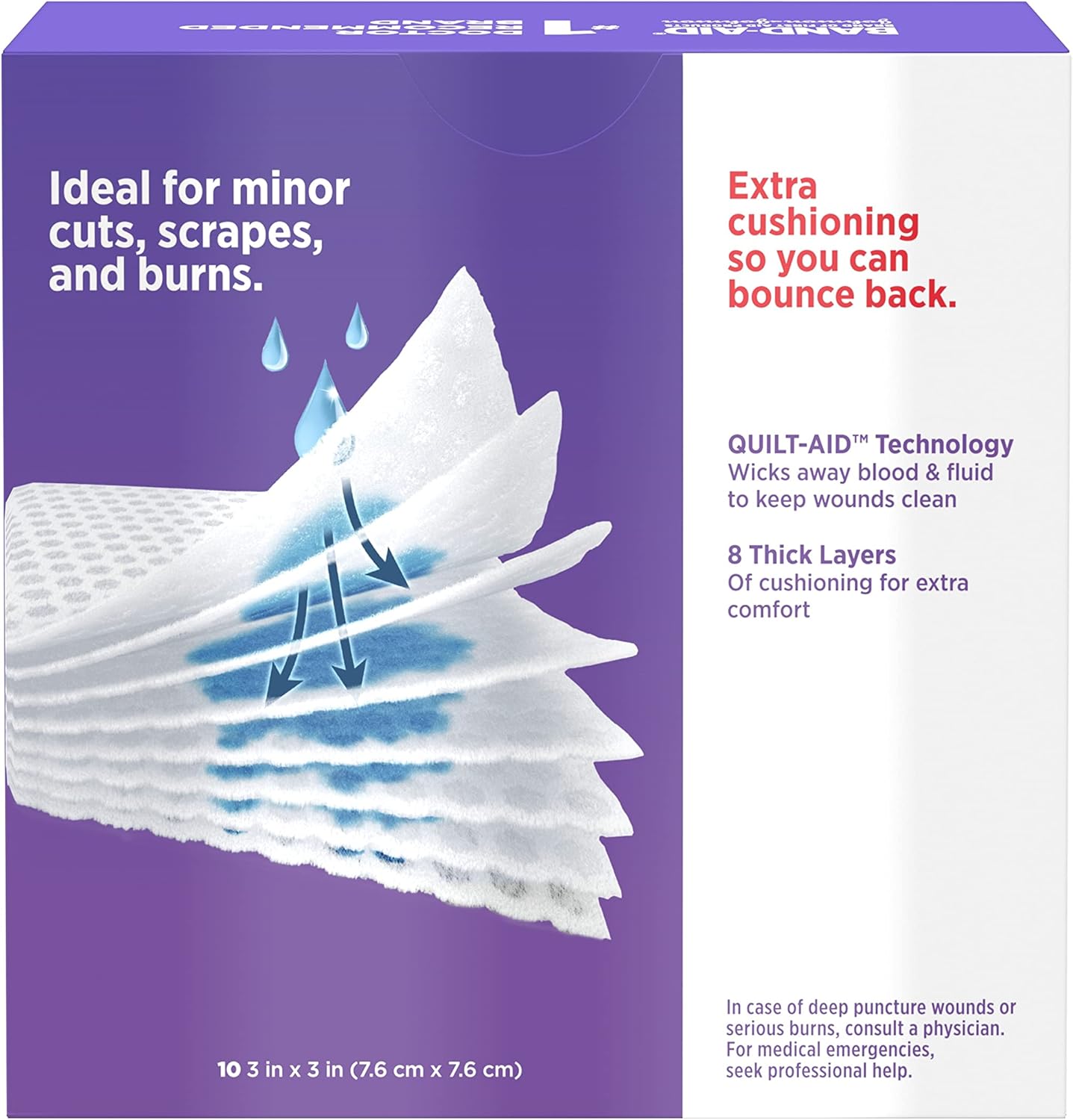 Band-Aid Brand Cushion Care Non-Stick Gauze Pads, Individually-Wrapped, Medium, 3 in x 3 in, 10 ct
