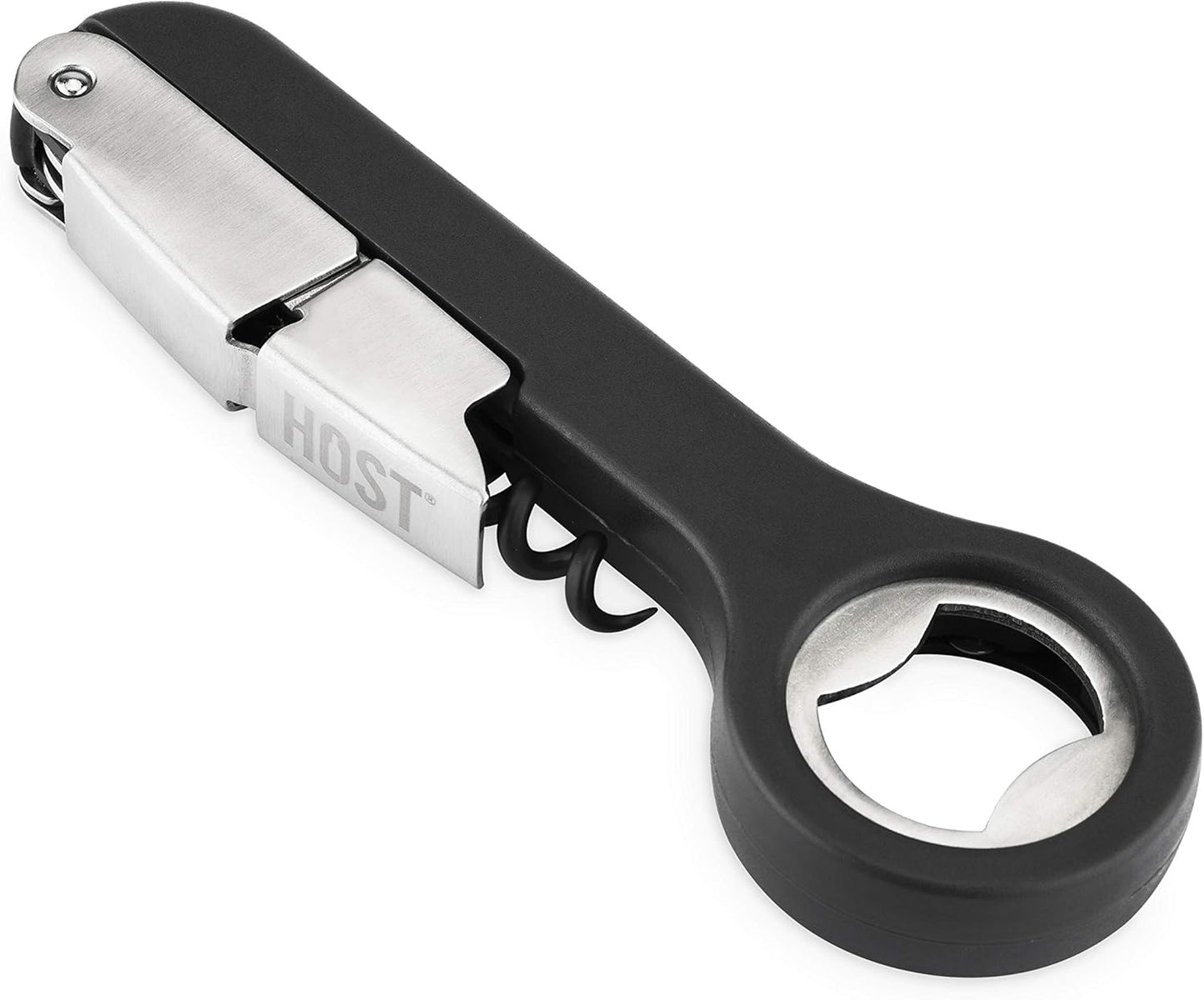 Host Double Hinged Corkscrew, Stainless Steel Bottle Opener and Foil Cutter, Wine Key, Bar Accessories, Set of 1, Black