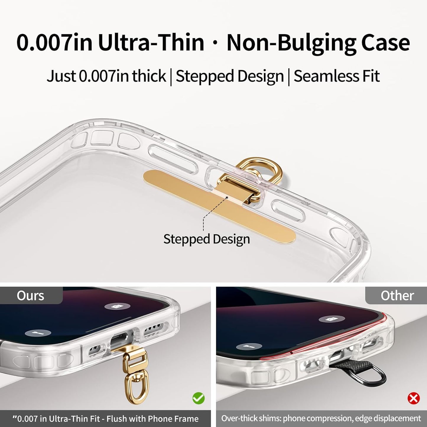 Phone Tether Tab & Lanyard Tab, 360° Swivel Clip - Ultra Thin Stainless Steel Universal Patch for All Phone Cases