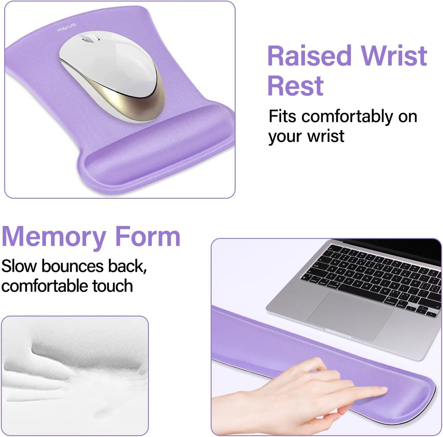 MOSISO Keyboard Mouse Pad Set, Large Gaming Mousepad&Keyboard Wrist Rest&Mouse Wrist Rest&Coaster, Ergonomic Non-Slip Mousepad&Easy Typing Cushion with Memory Foam for Home Office, Purple