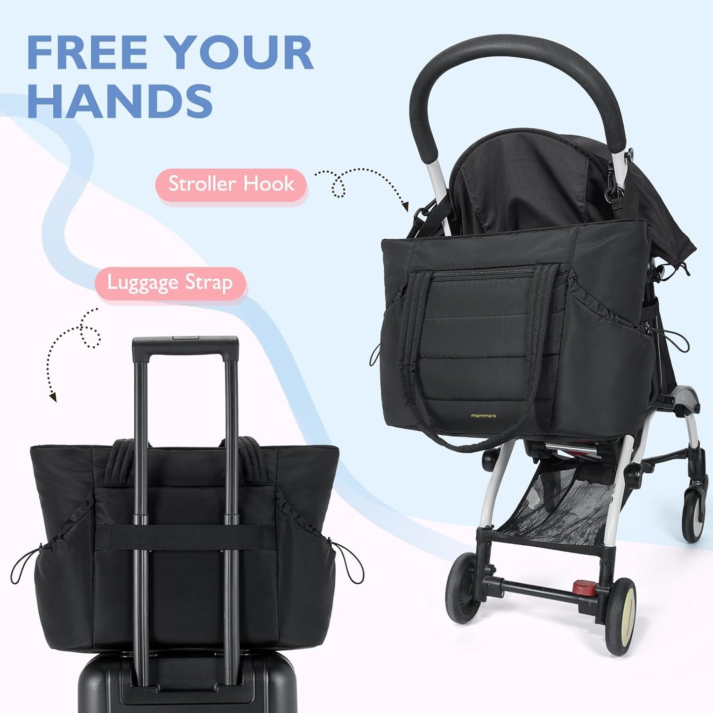 mommore Diaper Bag Tote with Stroller Organizer Puffer Bag Large Capacity Baby Bag with Changing Pad for Travel, Hospital