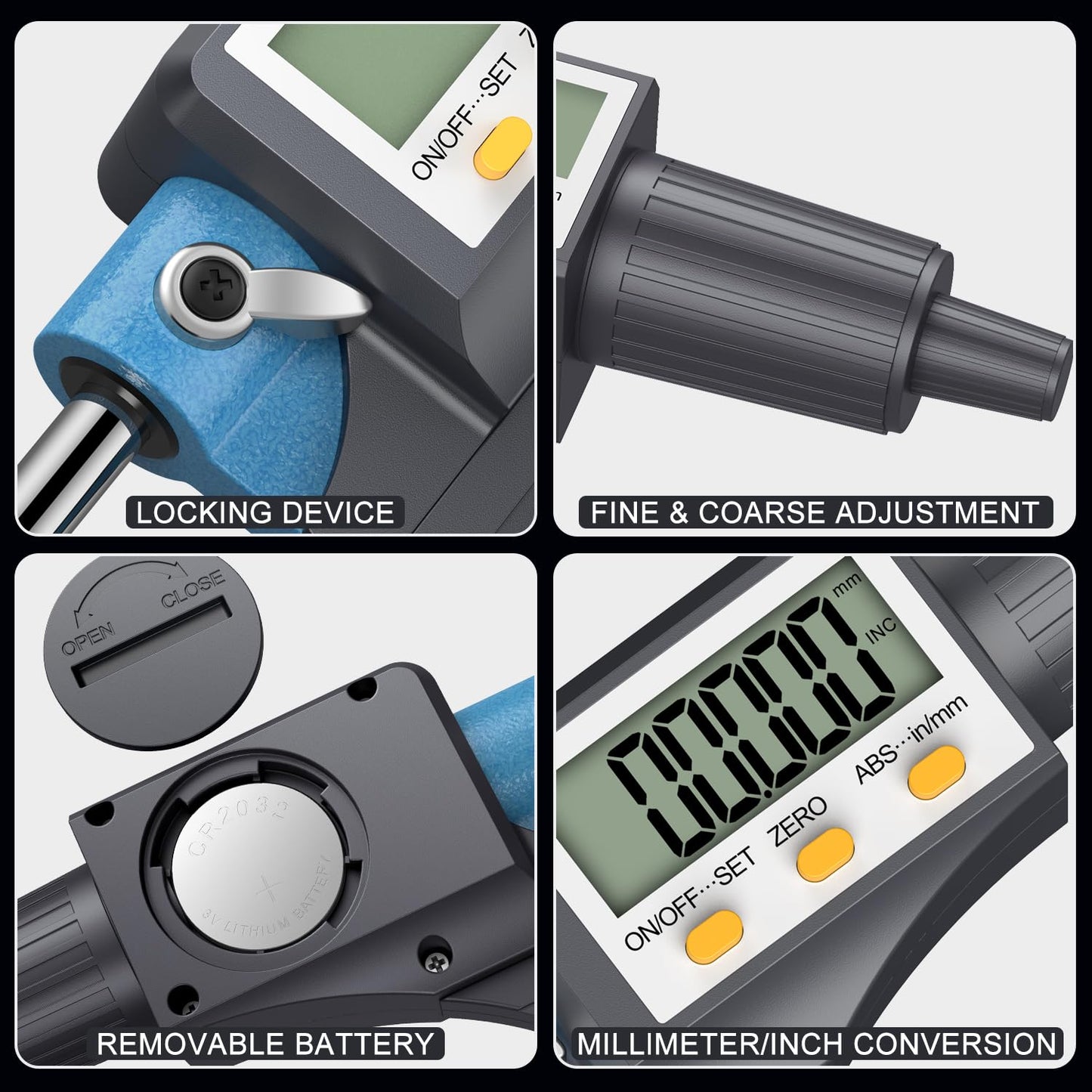 HDLKNAK Digital Micrometer, Outside Micrometer Precision Measuring Tool, 0-1"/0-25 mm, Inch/Metric 0.00005"/0.001 mm, Machinist Thickness Gauge Tool, Large LCD Display