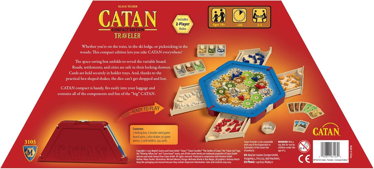 CATAN Traveler COMPACT EDITION Board Game - Settle, Trade, and Build on the Go! Strategy Game, Family Game for Kids and Adults, Ages 10+, 2-4 Players, 60 Minute Playtime, Made by CATAN Studio