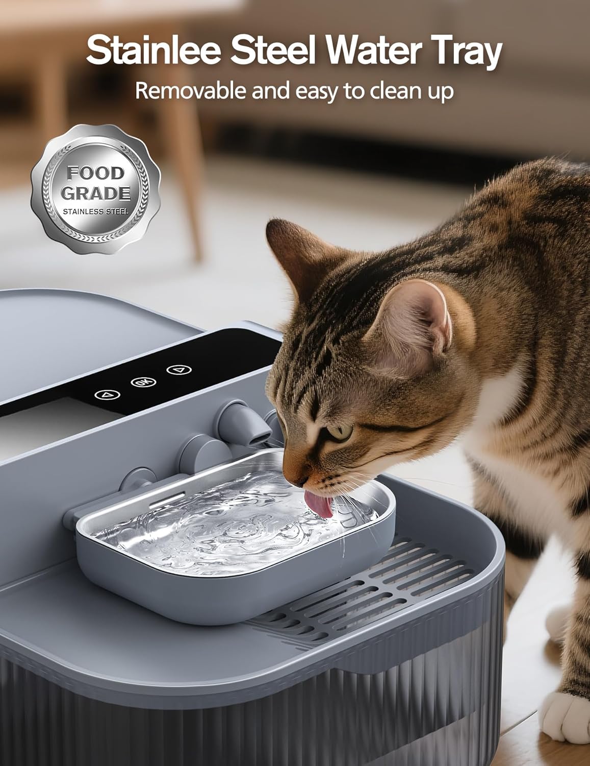 3.5L Wireless Cat Water Fountain with No Filters, 180-Day Battery & Precision Flow Control,Smart Pet Water Dispenser with Wastewater Separation & Custom Scheduling for Cats & Dogs, Grey
