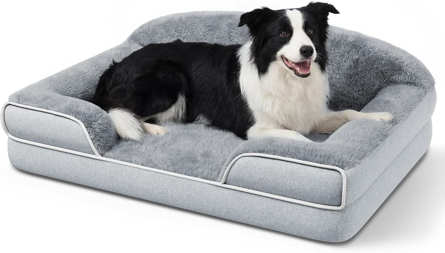 Orthopedic Dog Bed 35 x 25 Inch for Medium Large Dogs Waterproof Memory Foam Dog Bed with Sides Washable Non Slip Pet Bed Light Grey
