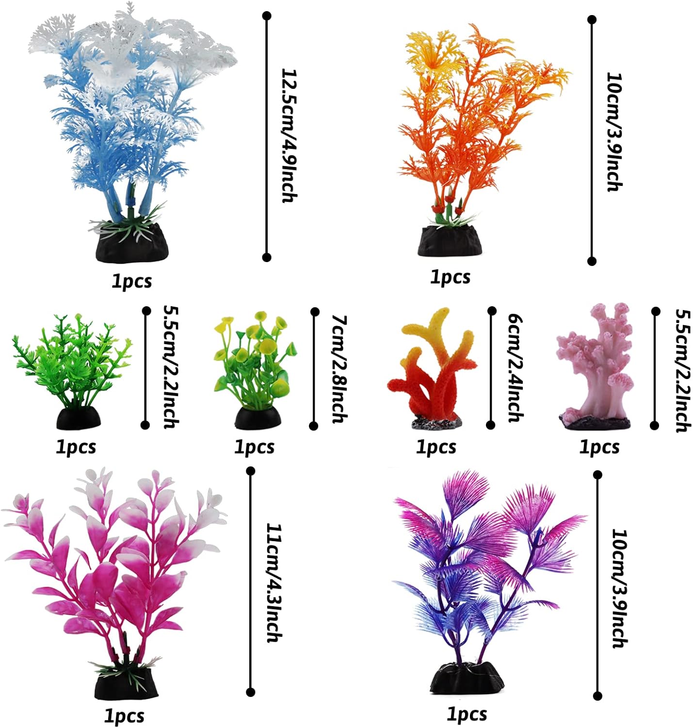 Fish Tank Decorations Plants with Resin Coral, 8 pcs Aquarium Decor