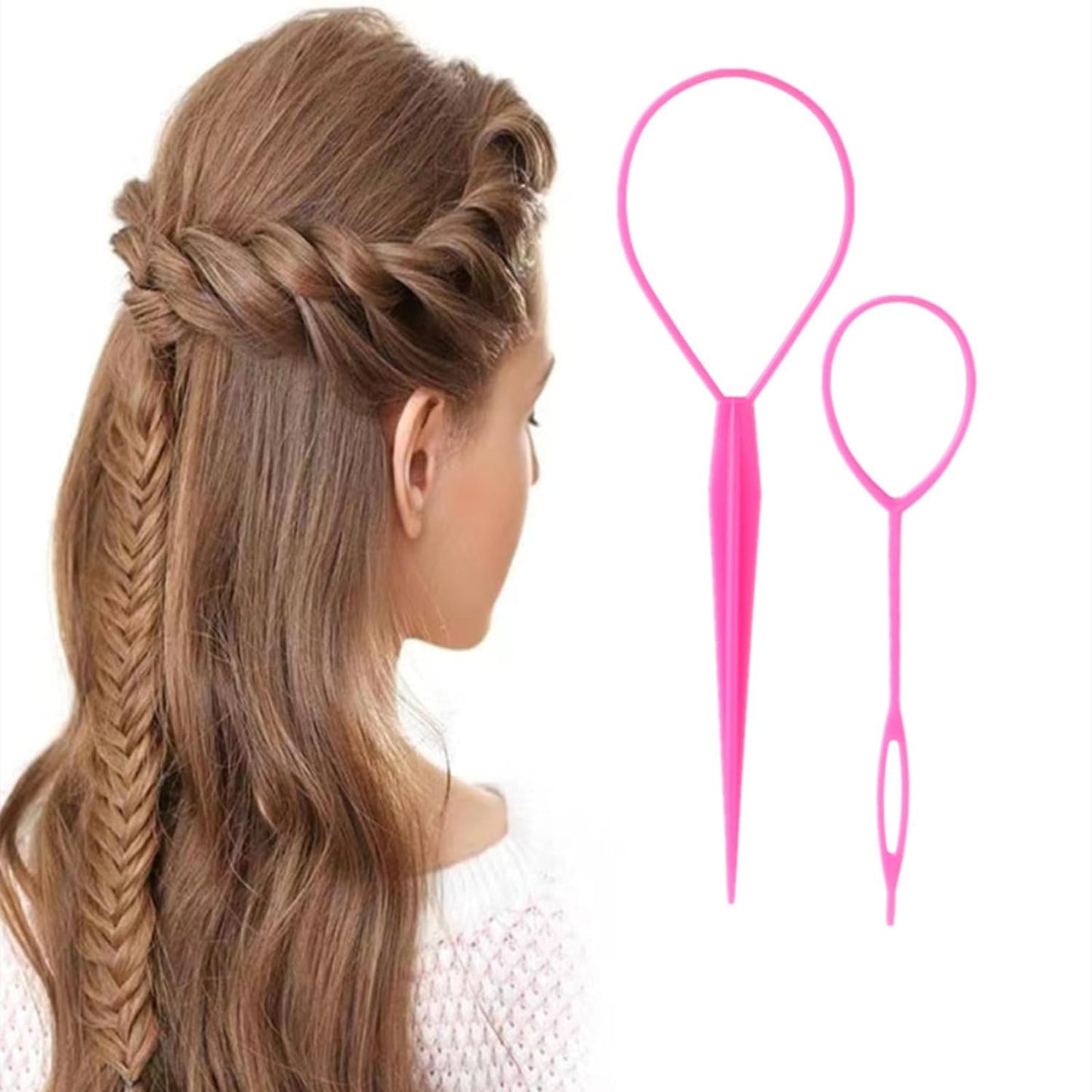 Aigee 6pcs Topsy Tail and Hair Loop Styling Tool Set - Ponytail Makers, French Braid Loops in Large and Small, Hair Pull Through Tools (Pink, Blue, Purple) for Women and Girls